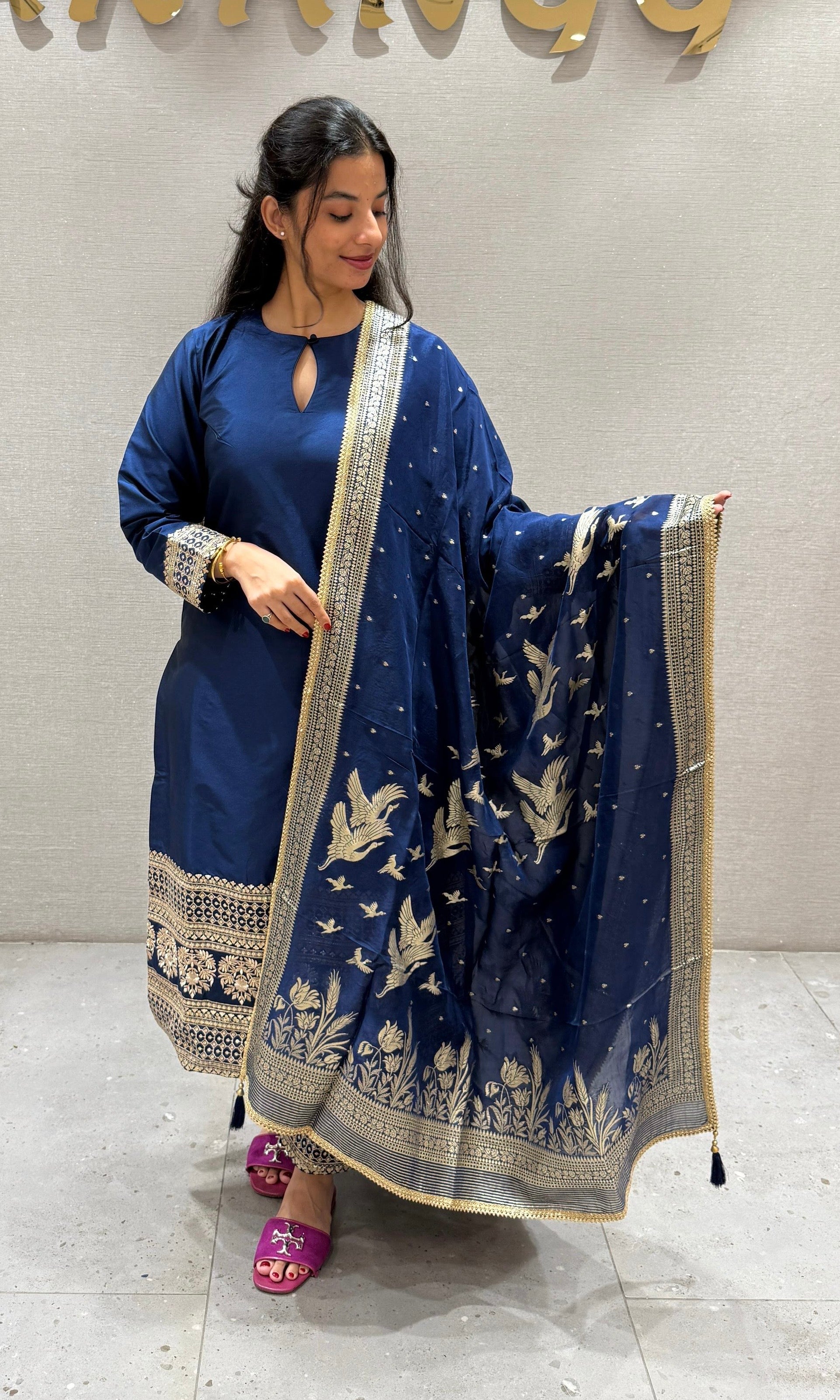 Royal blue banarasi kurta set