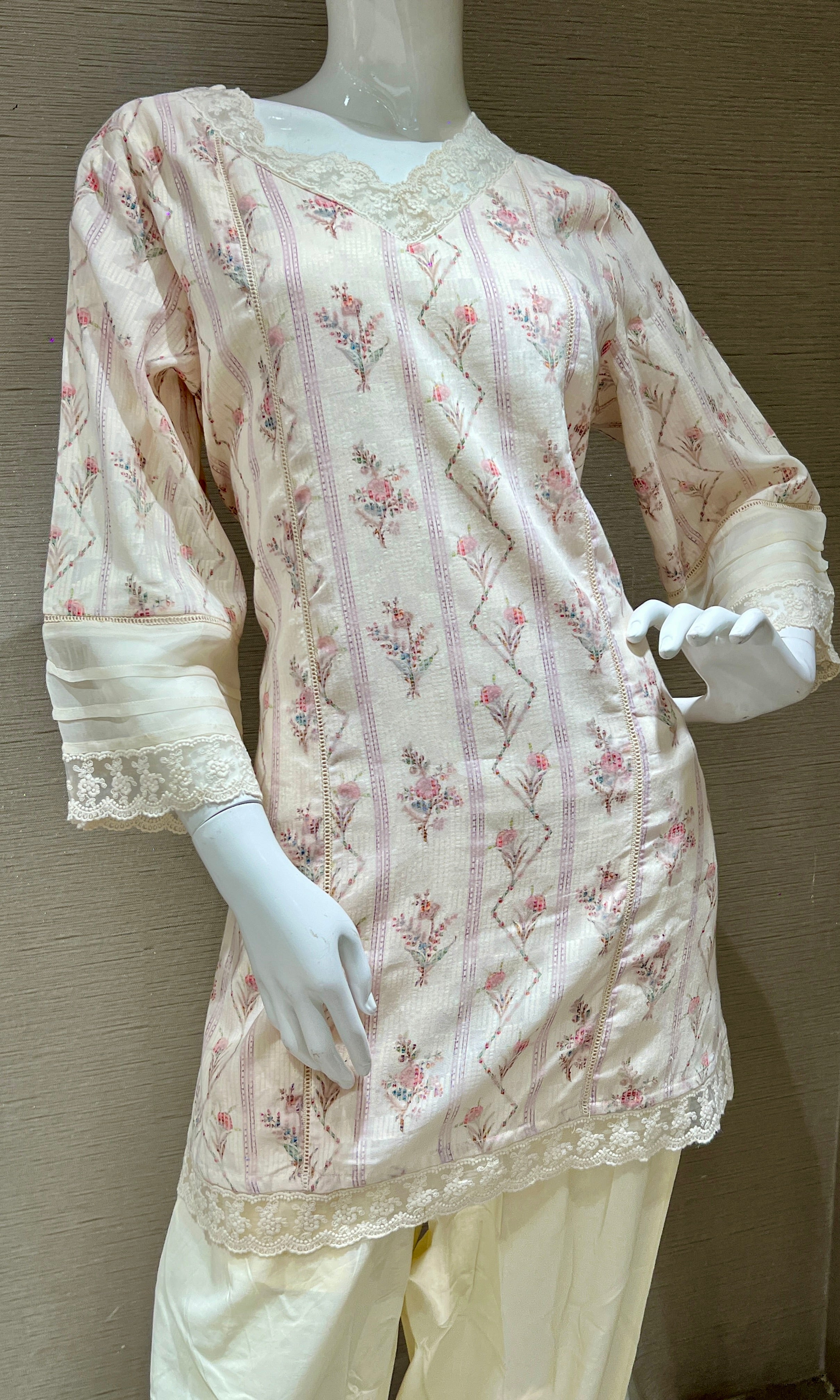 Ivory short straight kurta with patyala pant