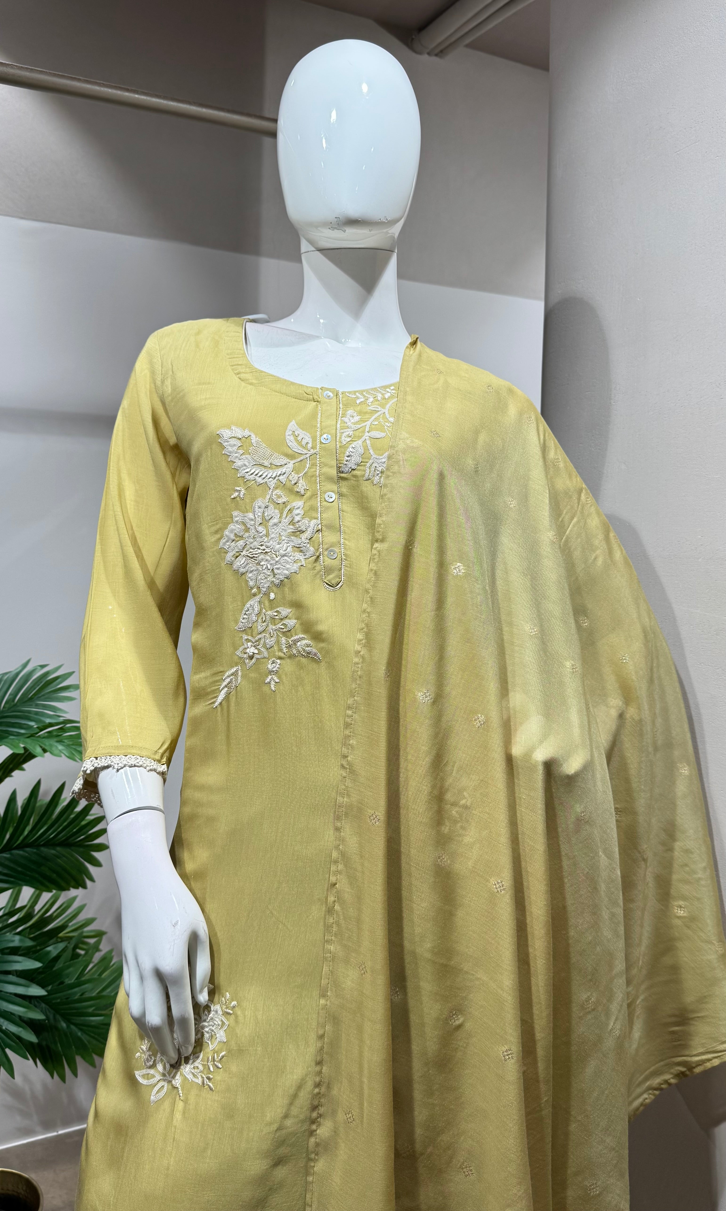 Mehandi green embroidered kurta set