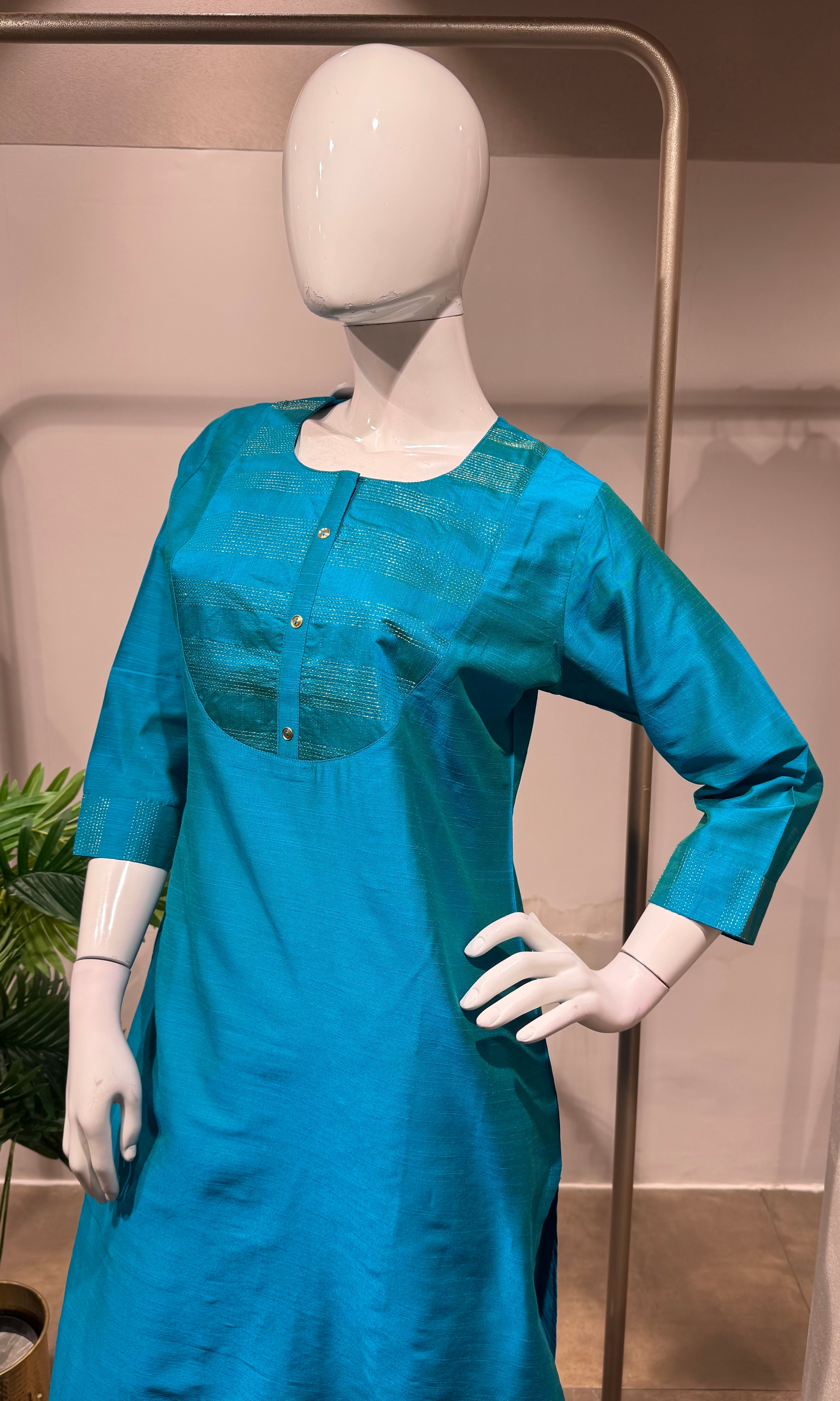 Rama Blue Embroidered Silk Kurta Set