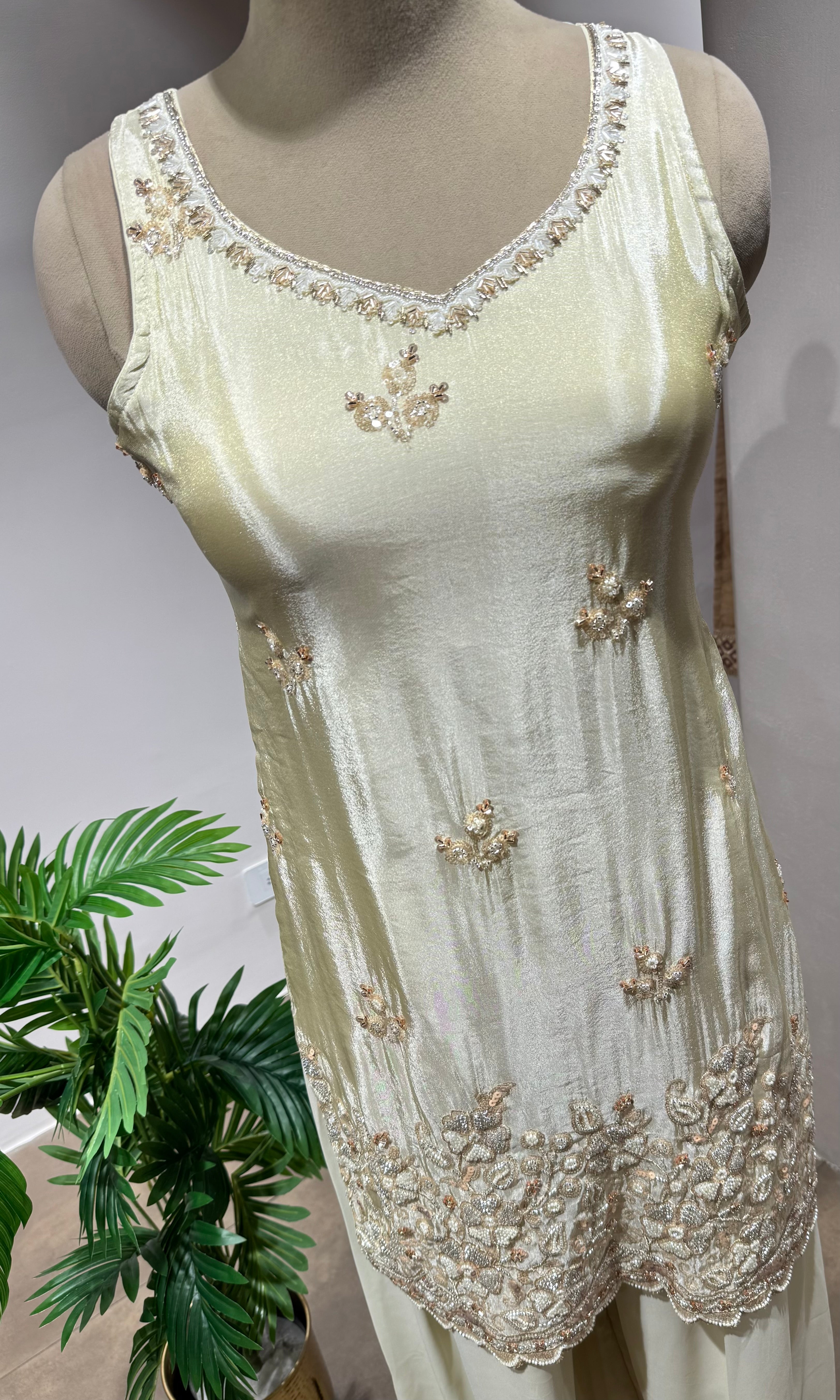 Half white INTRICATE SHARARA WITH GOLD ZARI WORK