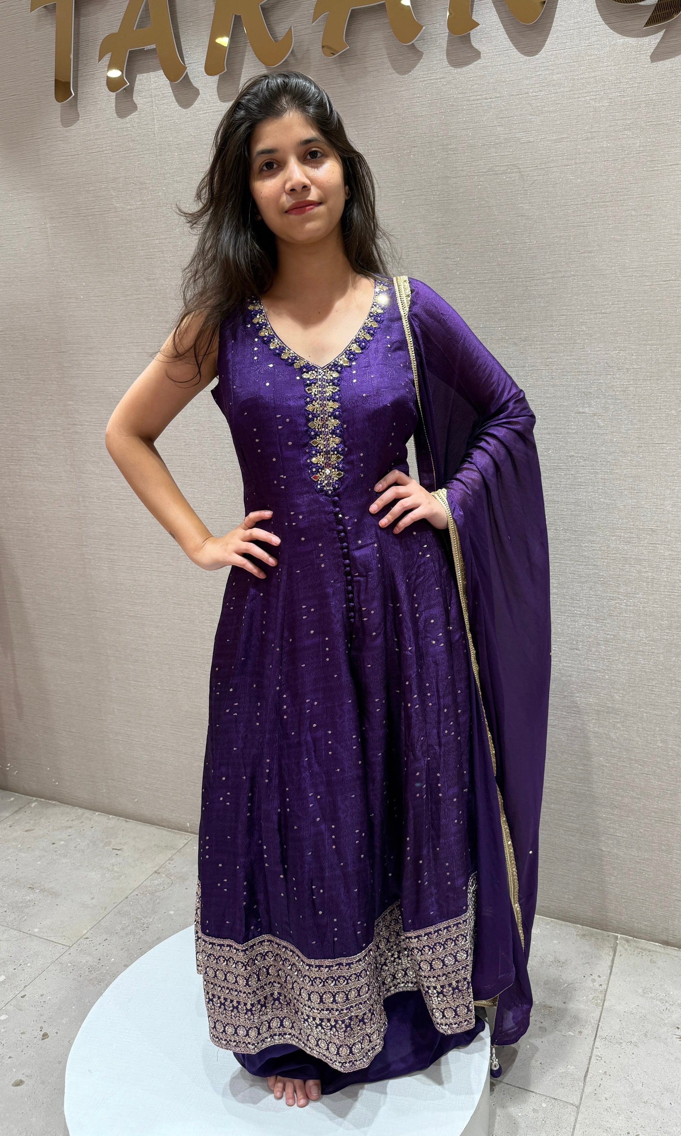 Purple Front Slit Anarkali kurta Set