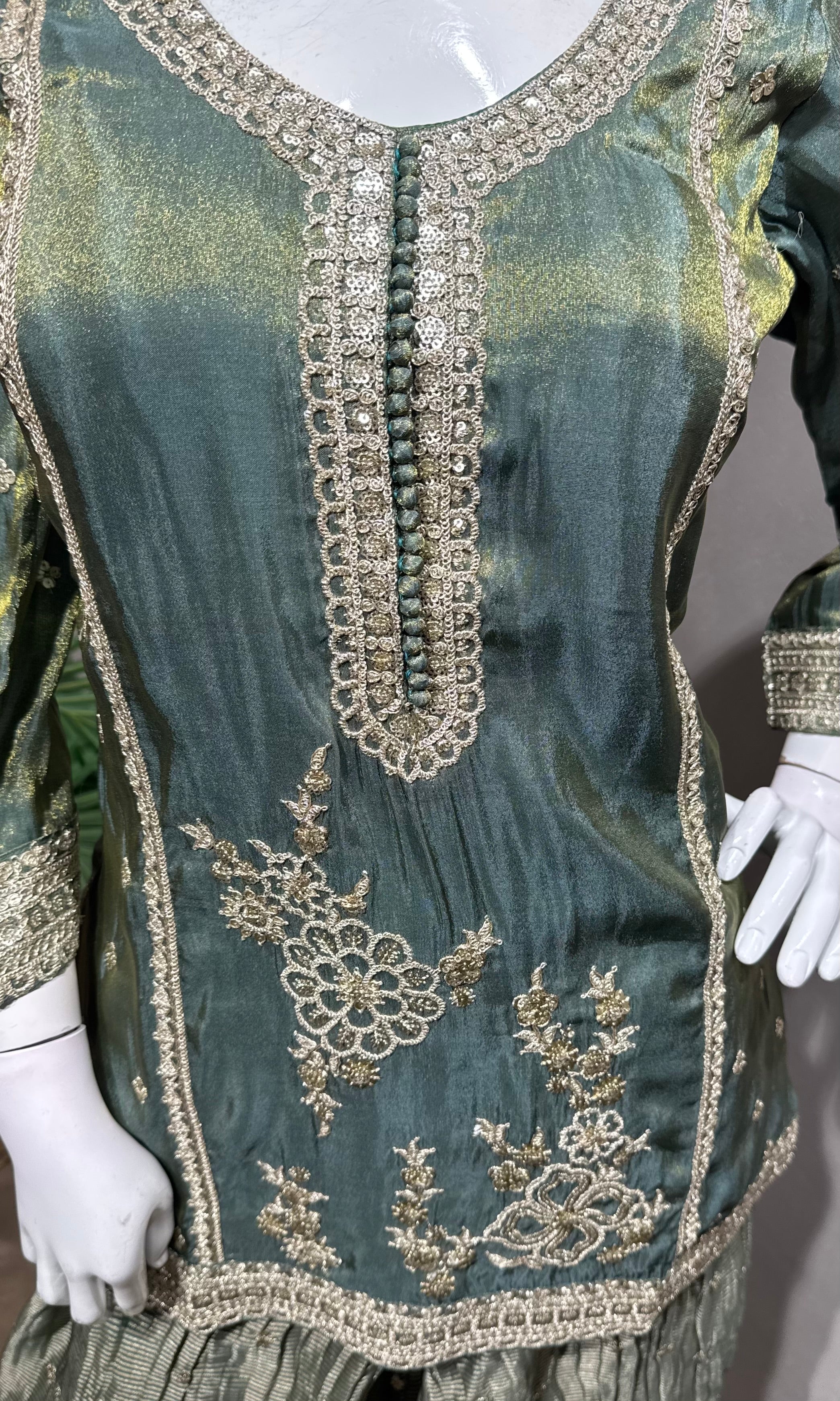 Green Embroidered Silk Sharara Set