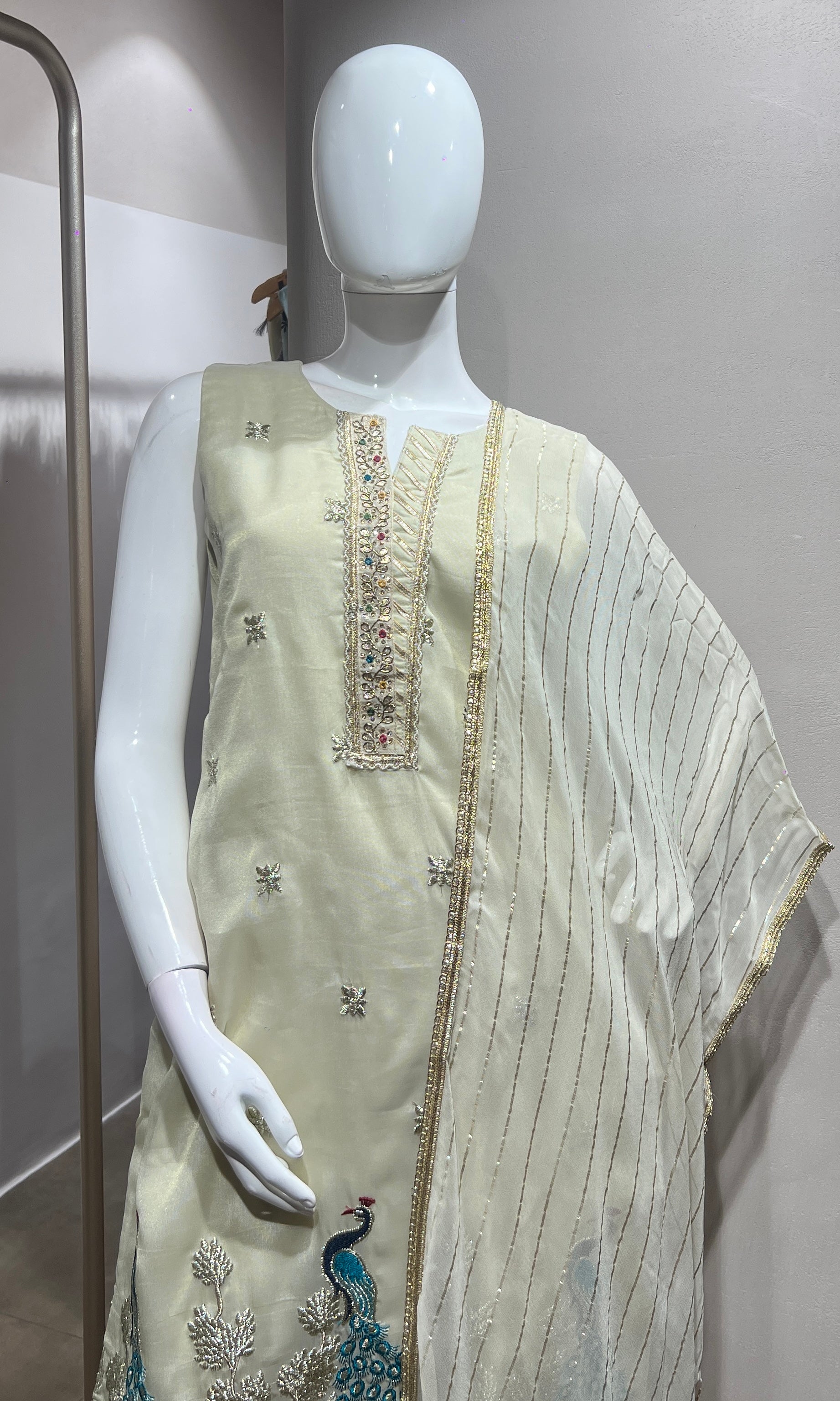 Cream Peacock Embroidered SHARARA Set