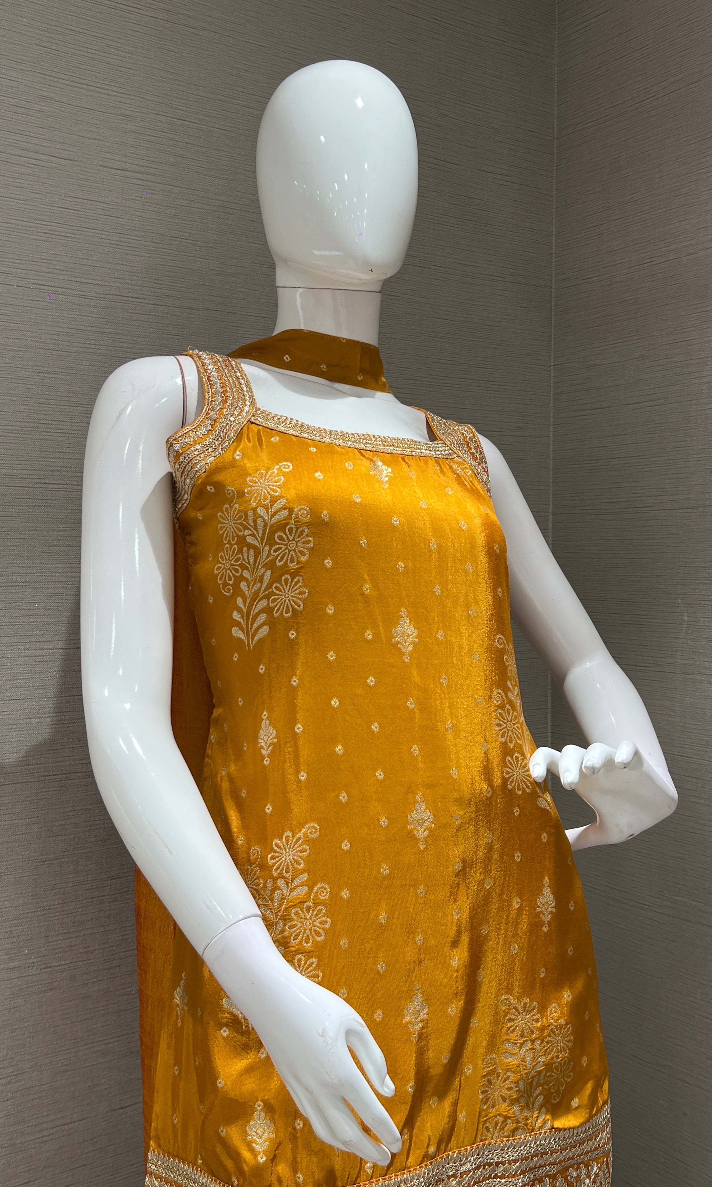 MUSTARD GOLD EMBROIDERED SHARARA SET