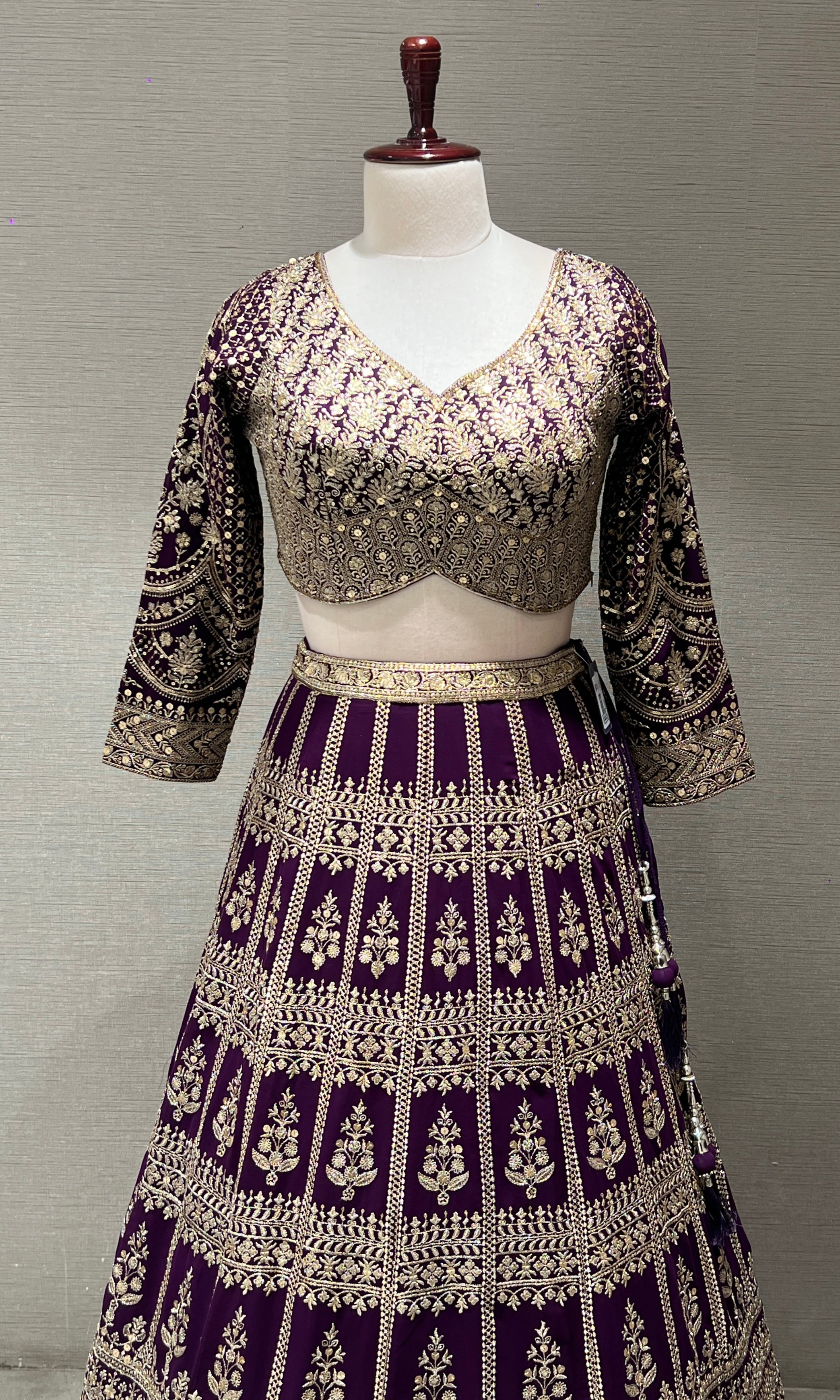 Gold Embroidery lehenga in wine shade