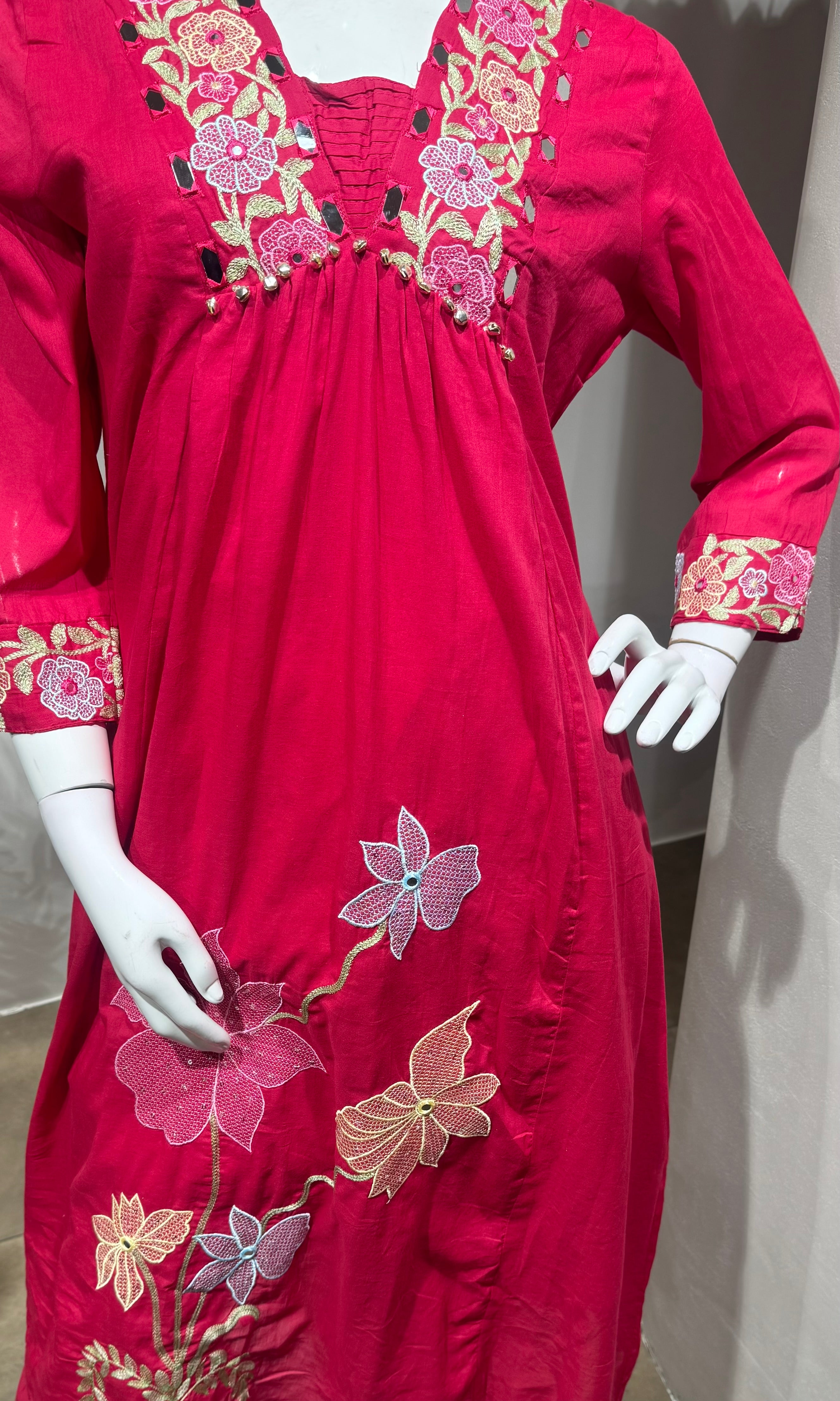 Pink Floral Embroidered Kurta set