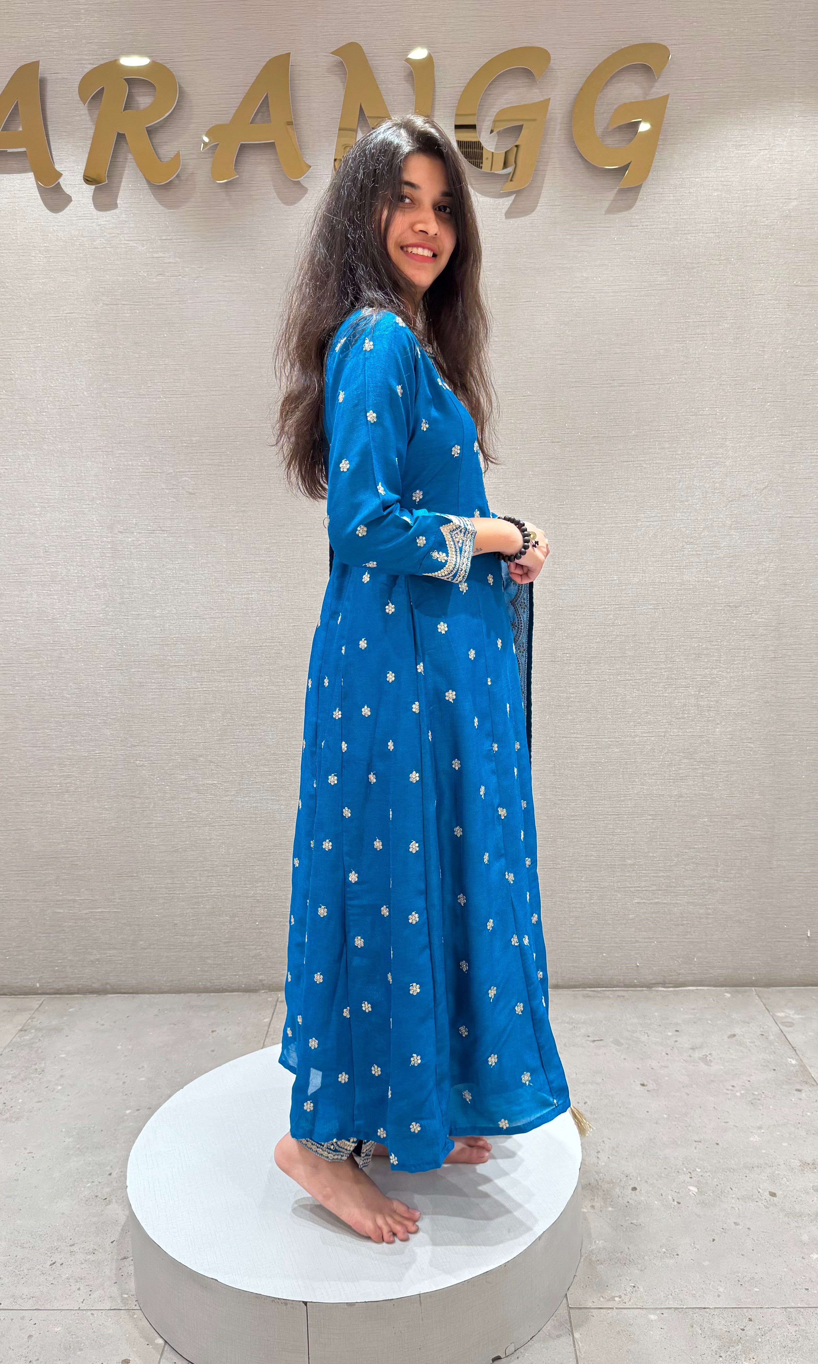 Rama blue EMBROIDERED Anarkali SET