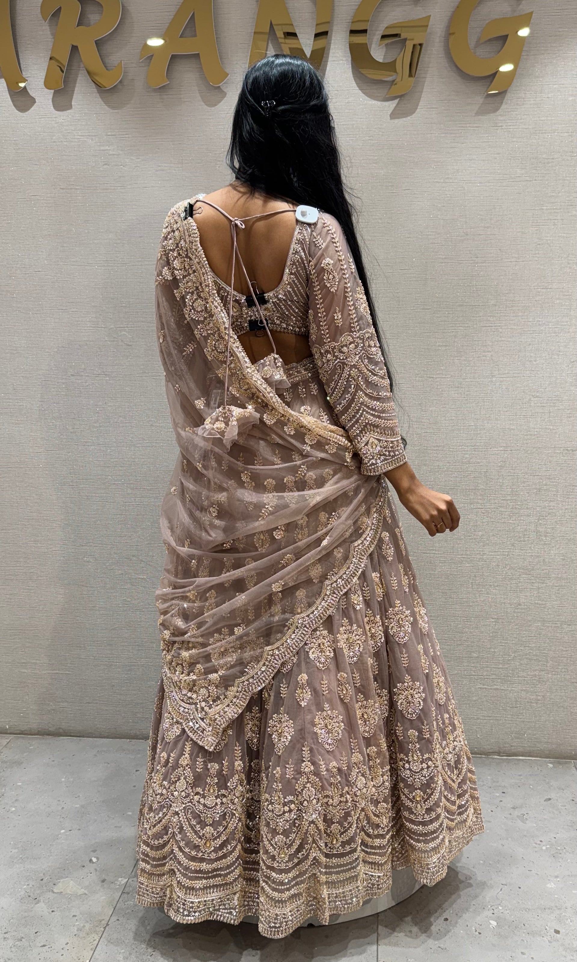 Mauve Embroidered Net Bridal Lehenga Set