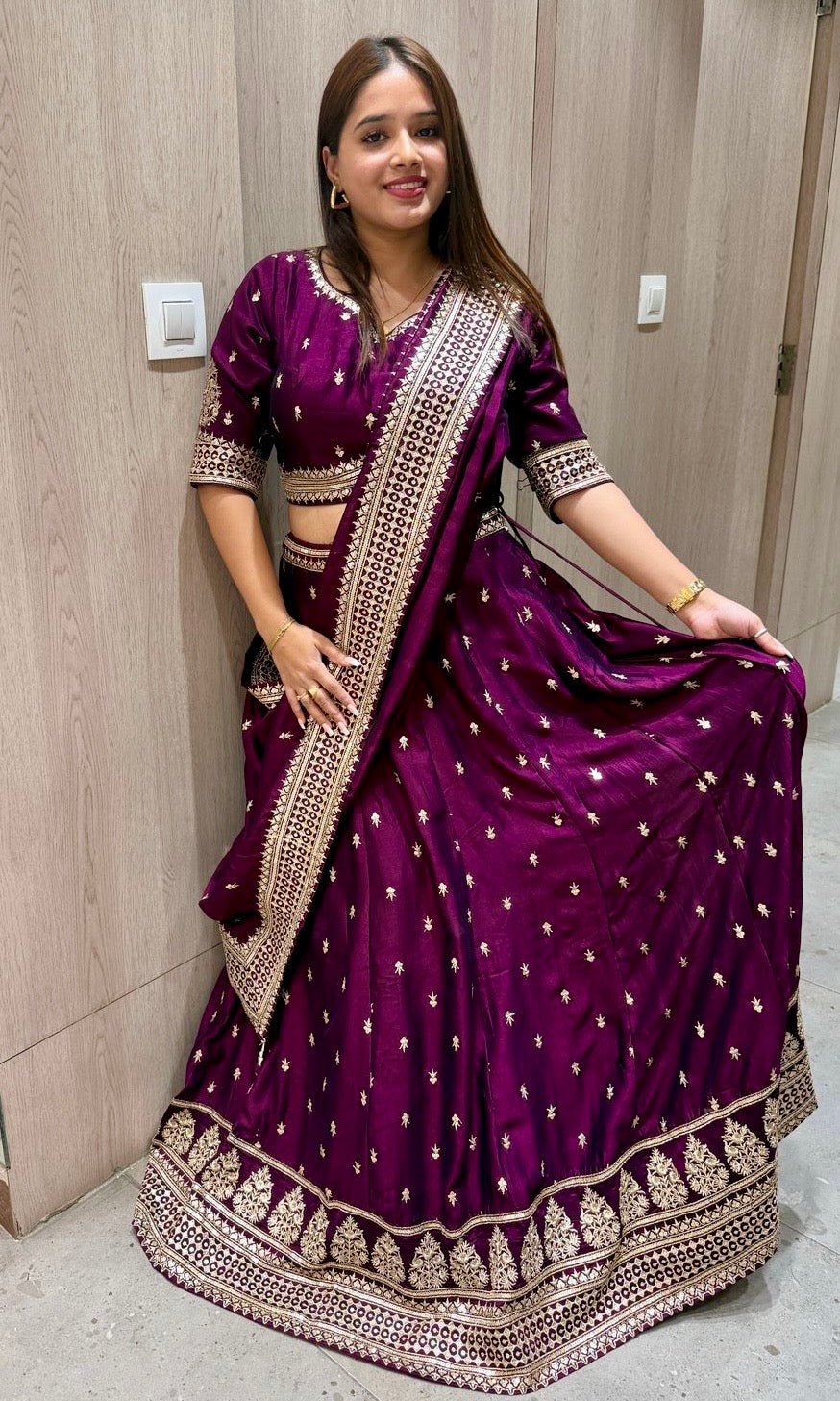 Wine croptop lehenga