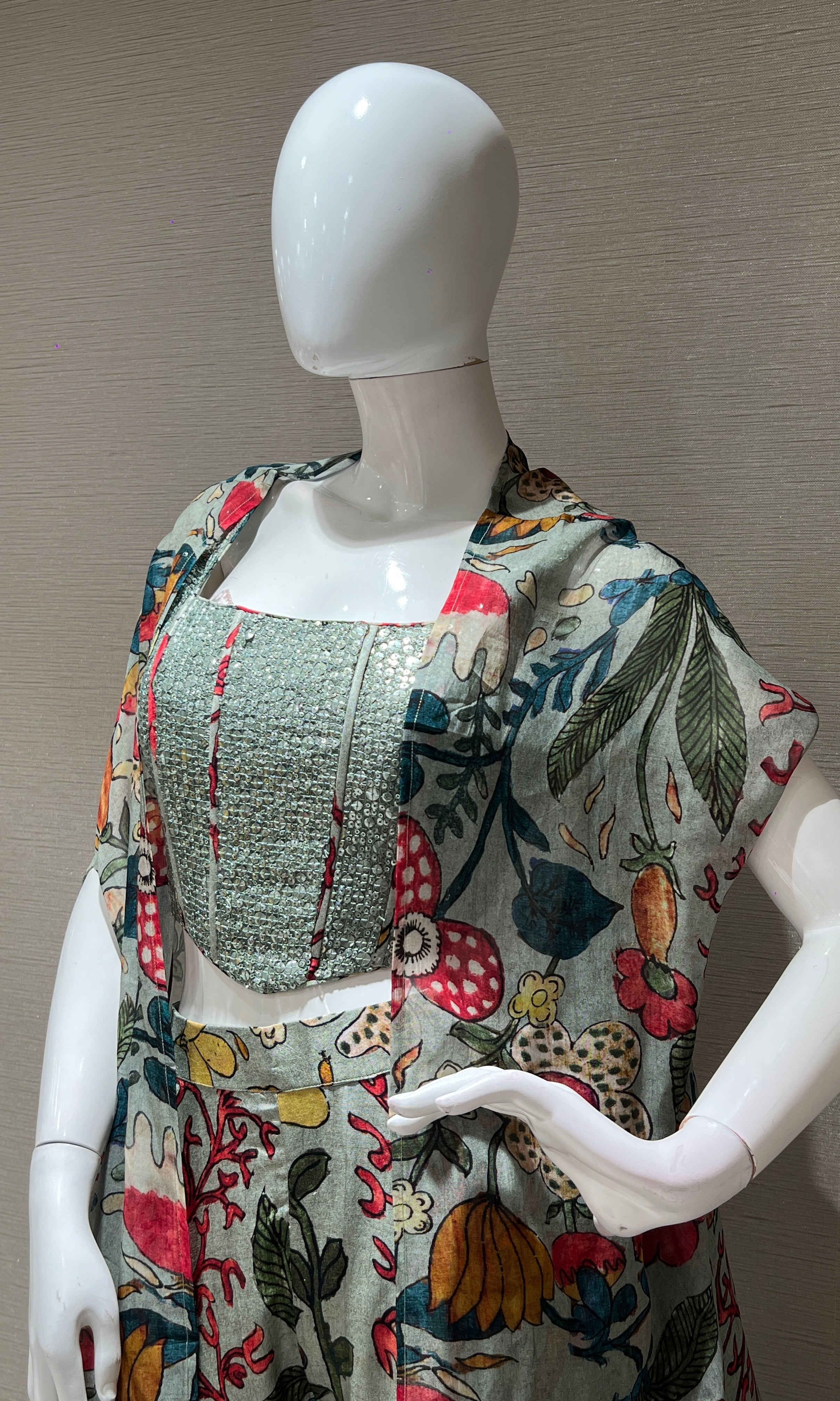 Green floral print palazzo with cape