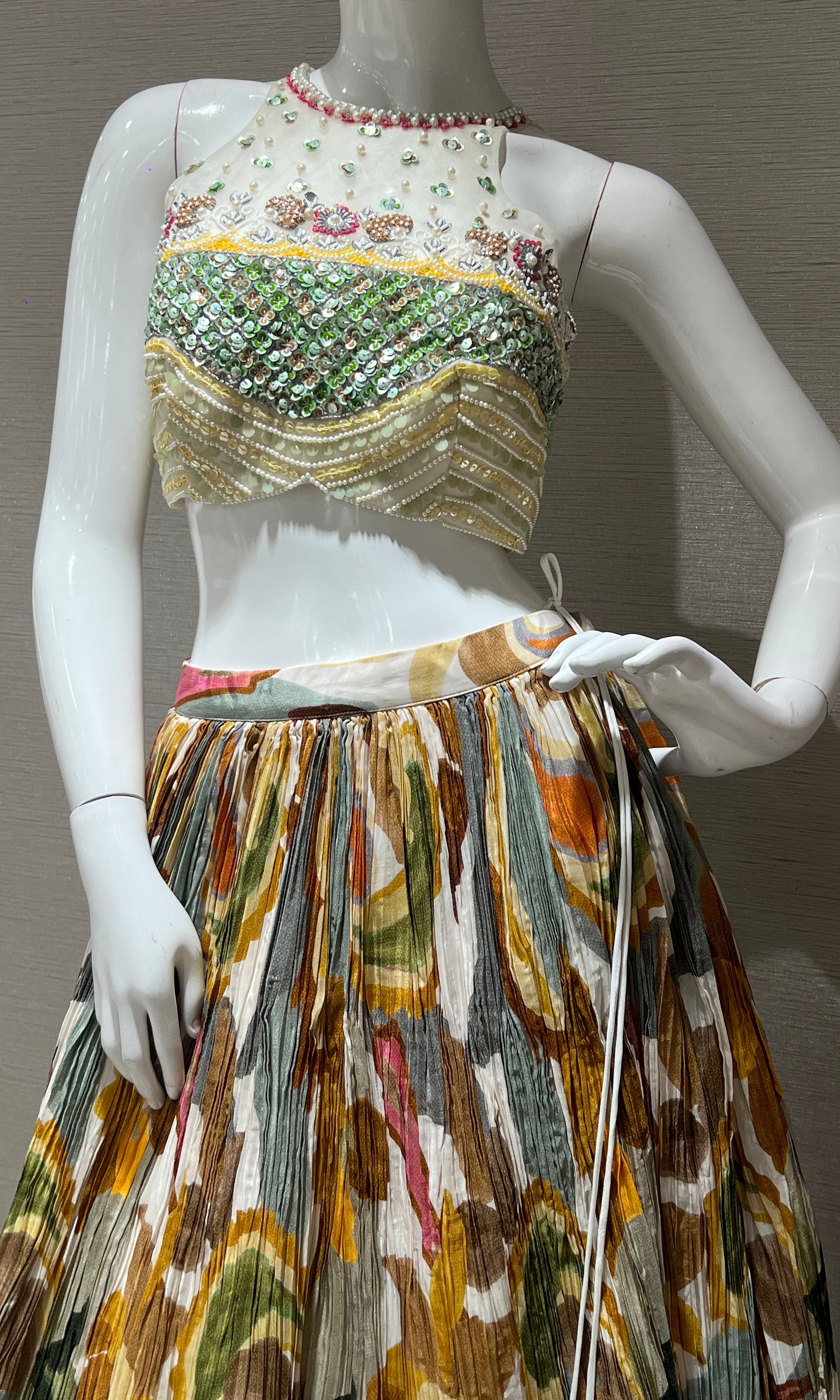 Multi colour embroidered lehenga