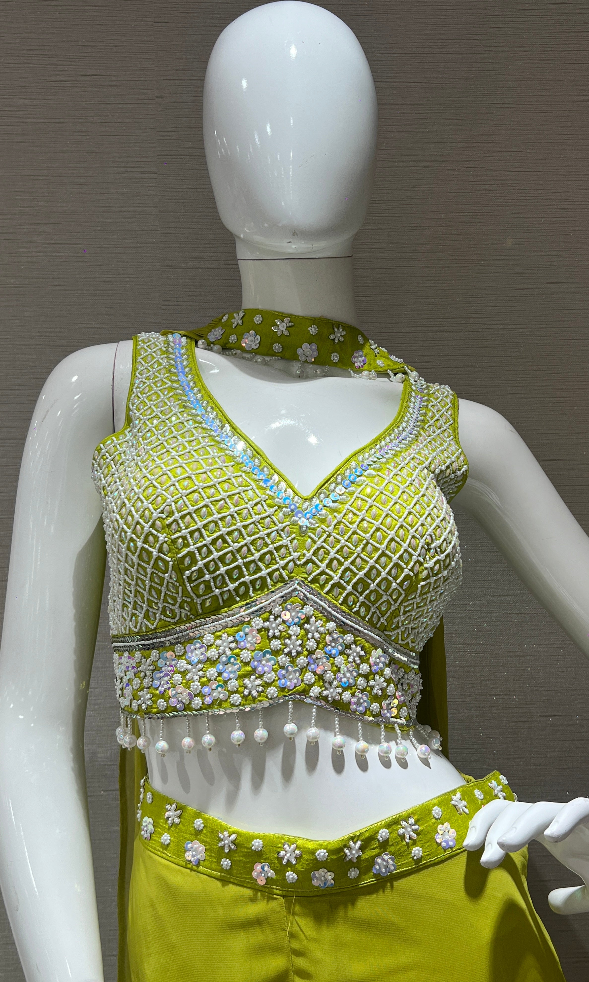 Green palazzo set with neck dupatta