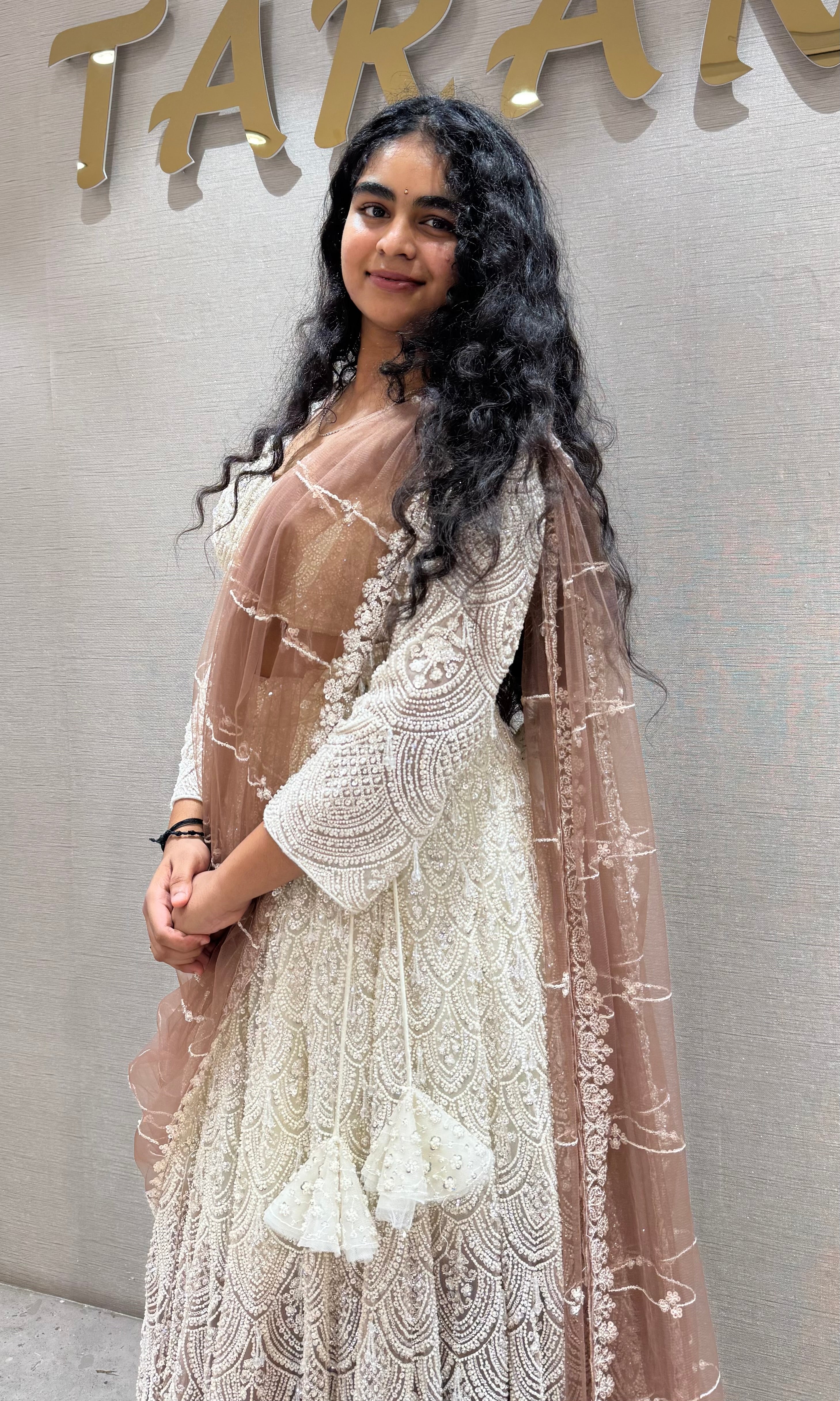 Brown Designer Lehenga with Embellished Net Dupatta