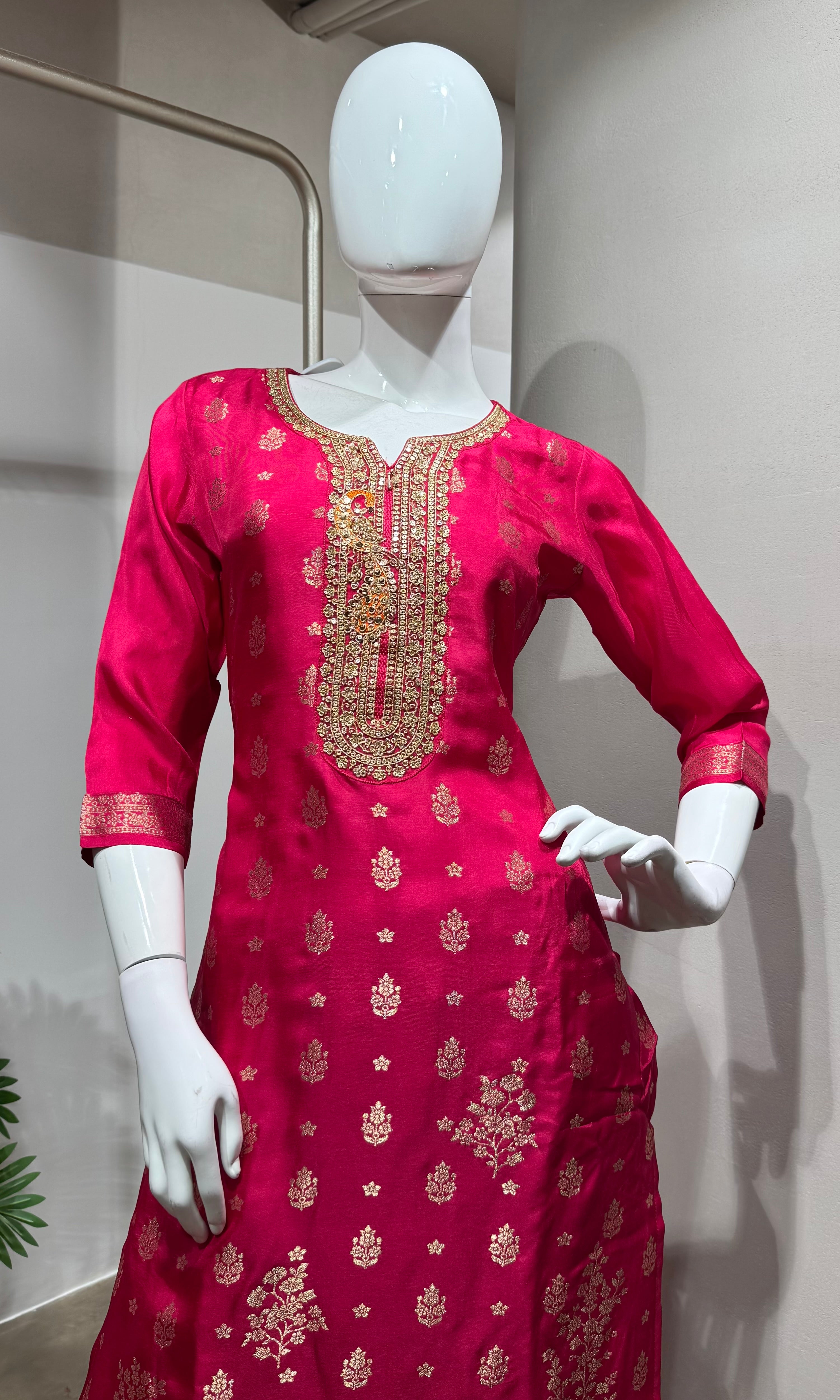 Pink embroidered kurta pant with dupatta set