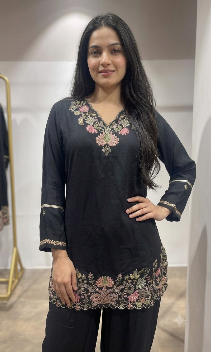 Black Floral cotton cord set
