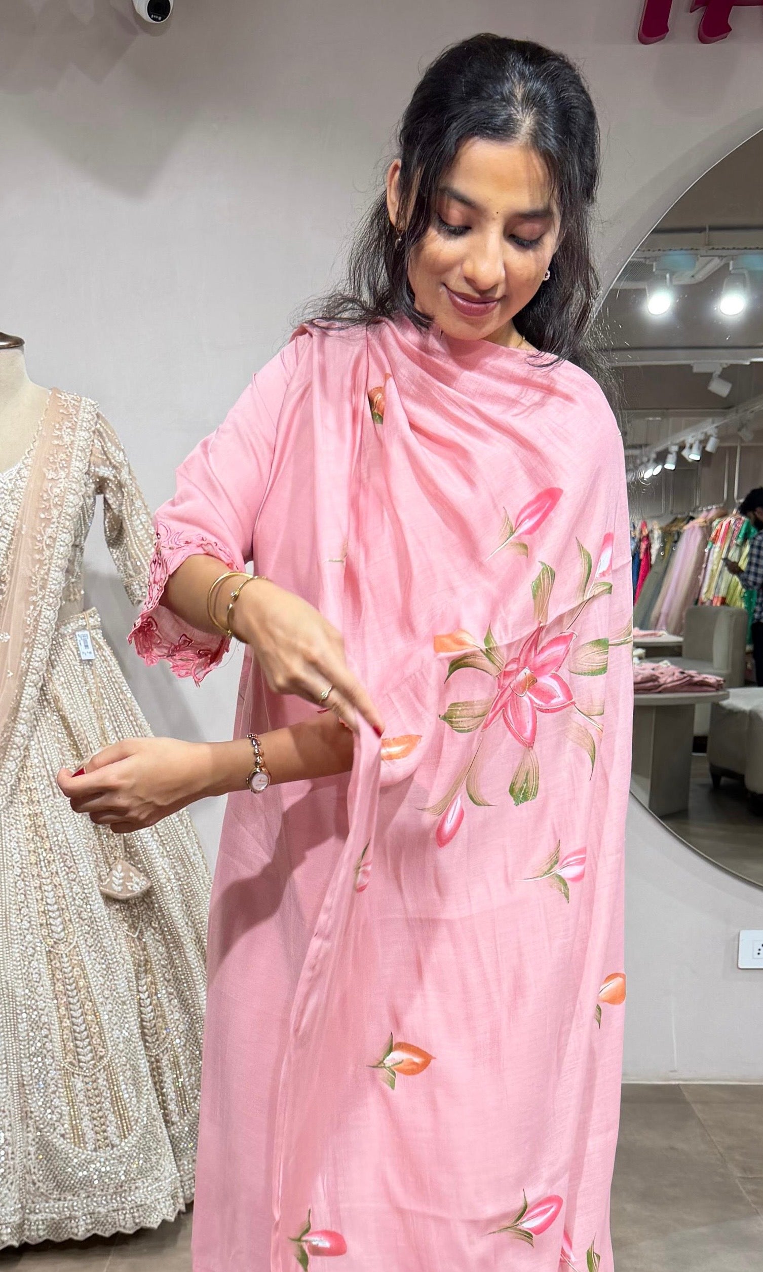 Blush Pink Floral Kaftan Kurta Set