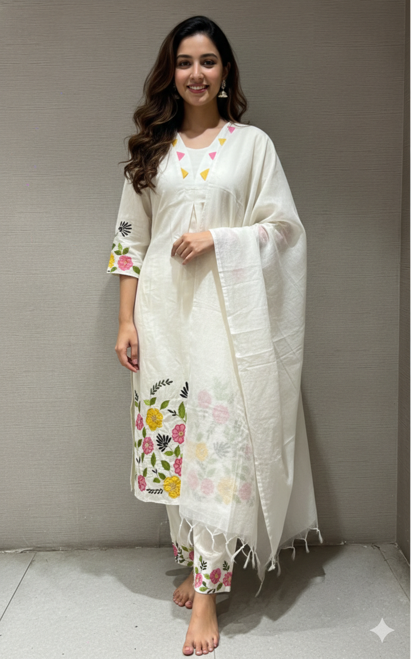 Half white FLORAL kurta set