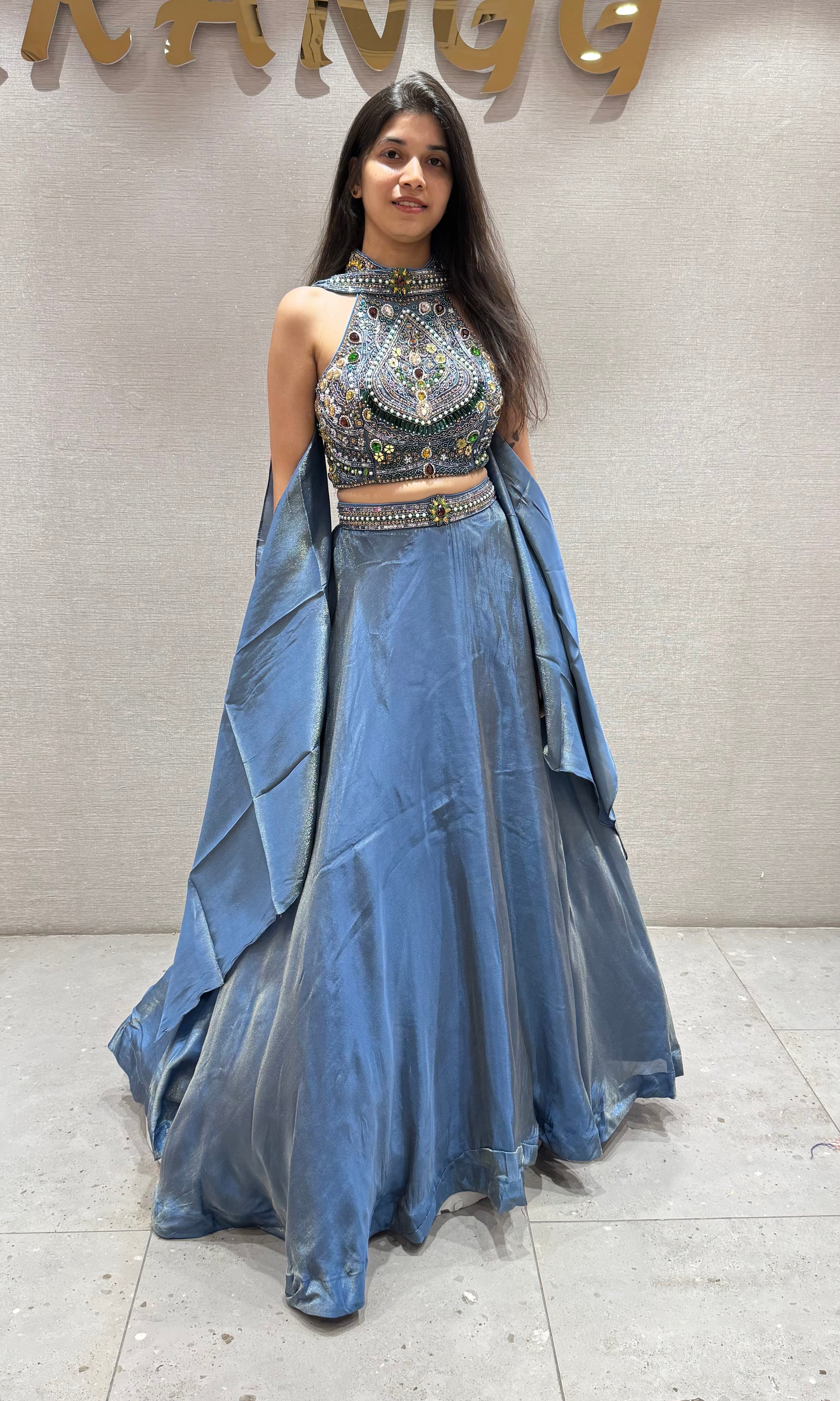 BLUE Tissue Embellished LEHENGA set