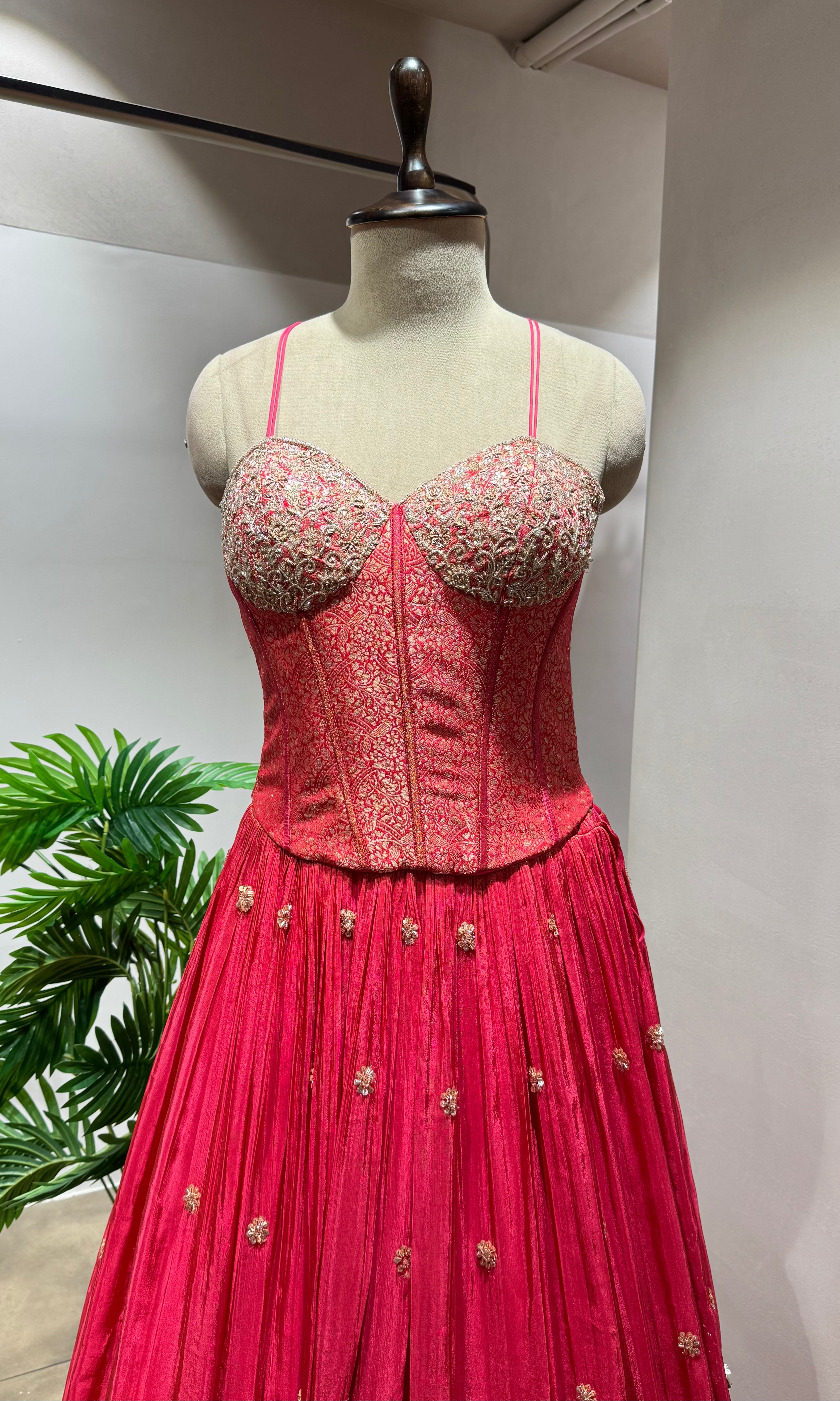 PINK Lehenga with Striped Dupatta & BLOUSE