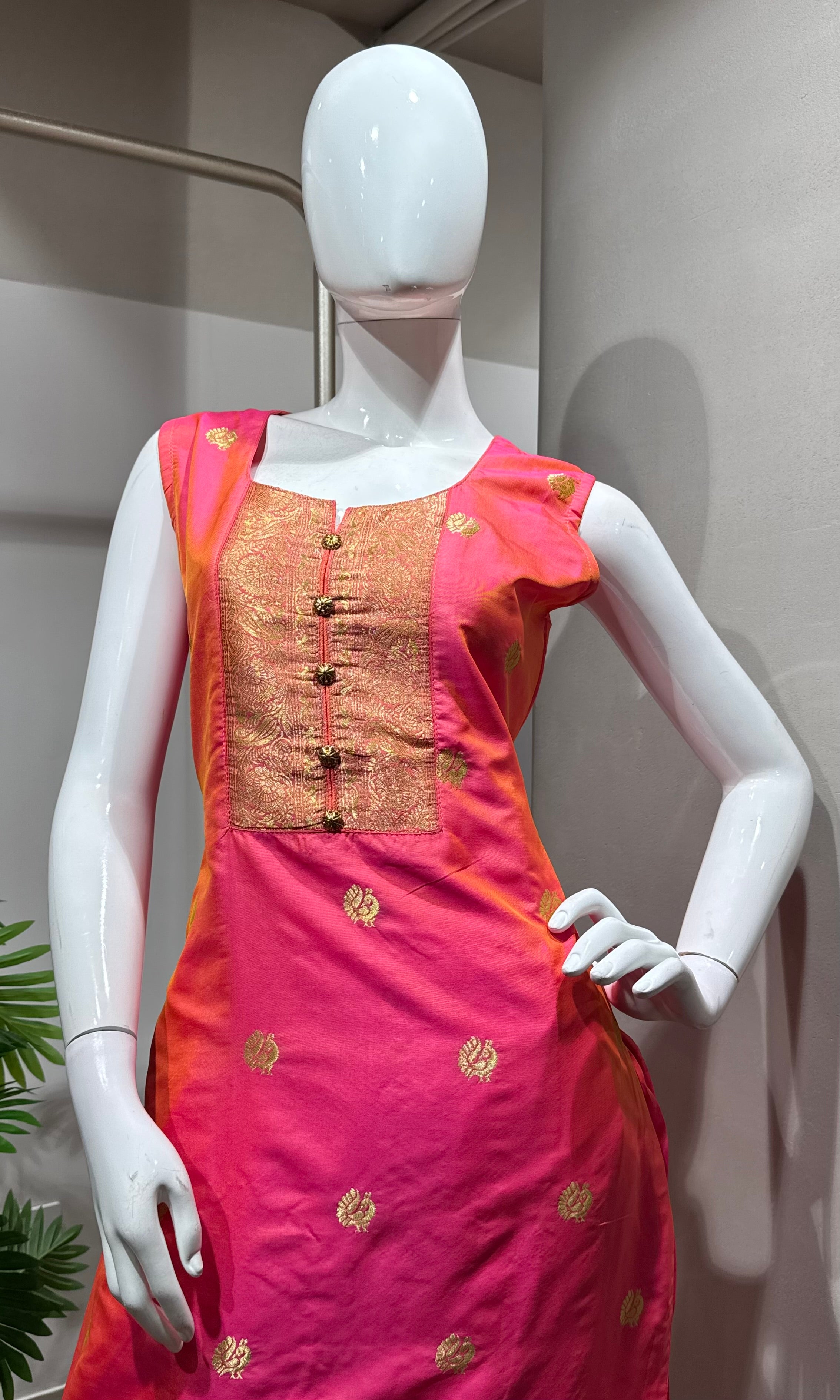 Pink Banarasi Silk Kurta with Paithani Dupatta