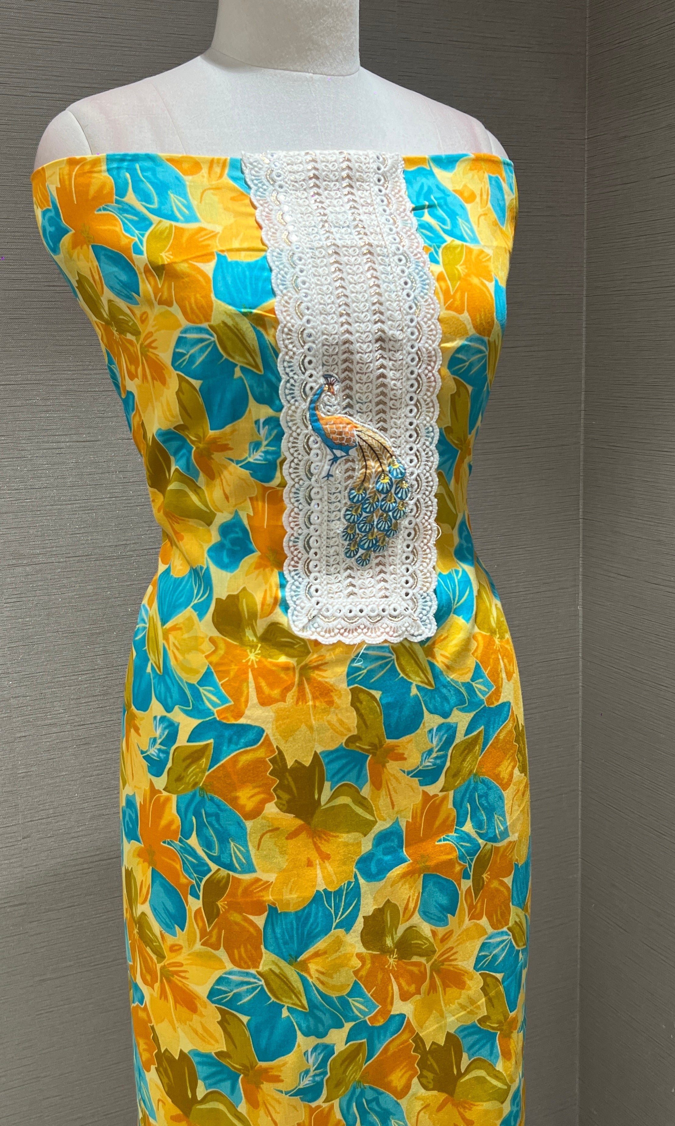 Mustard Yellow Floral dress material