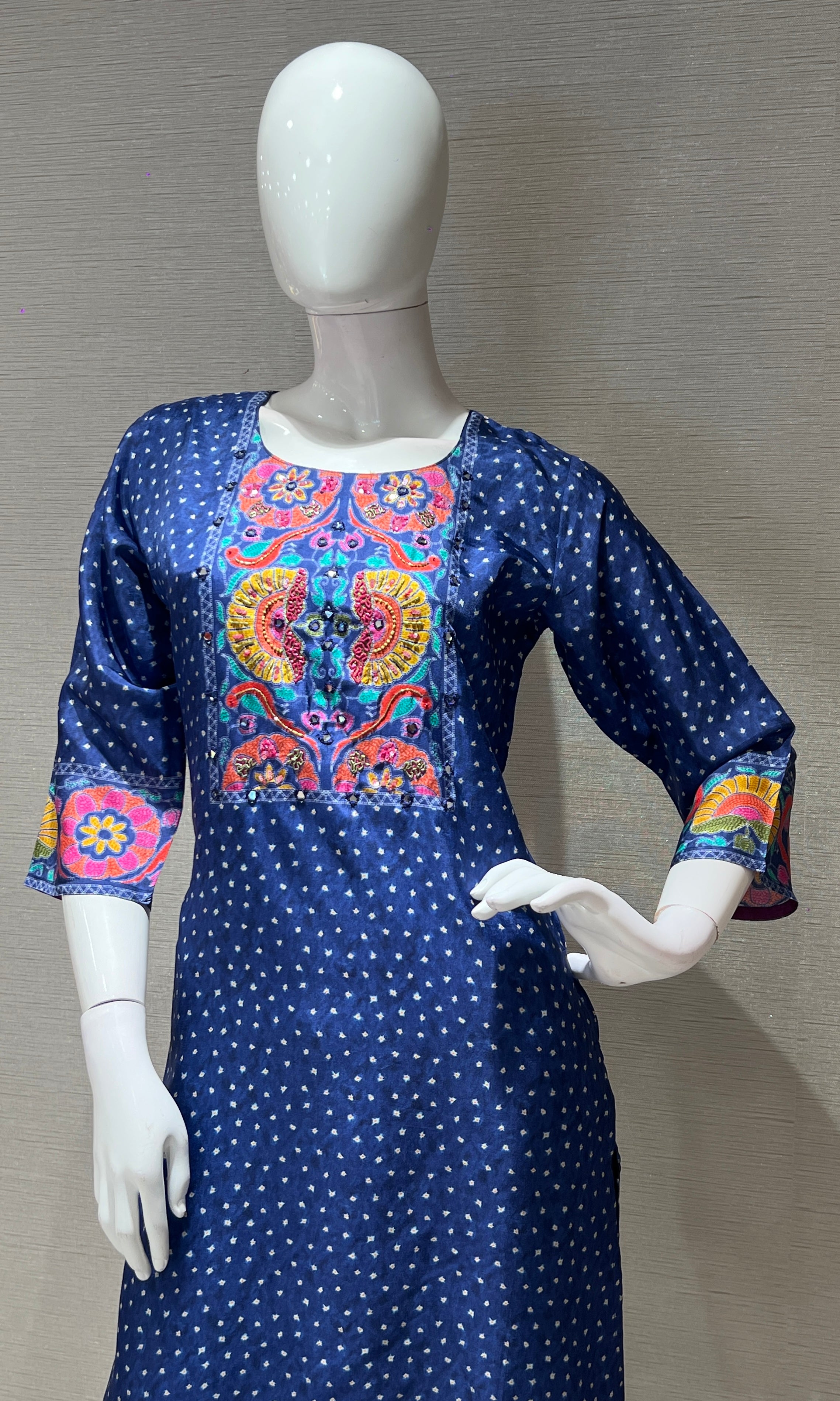 Blue Floral Print embroidered Kurta Set