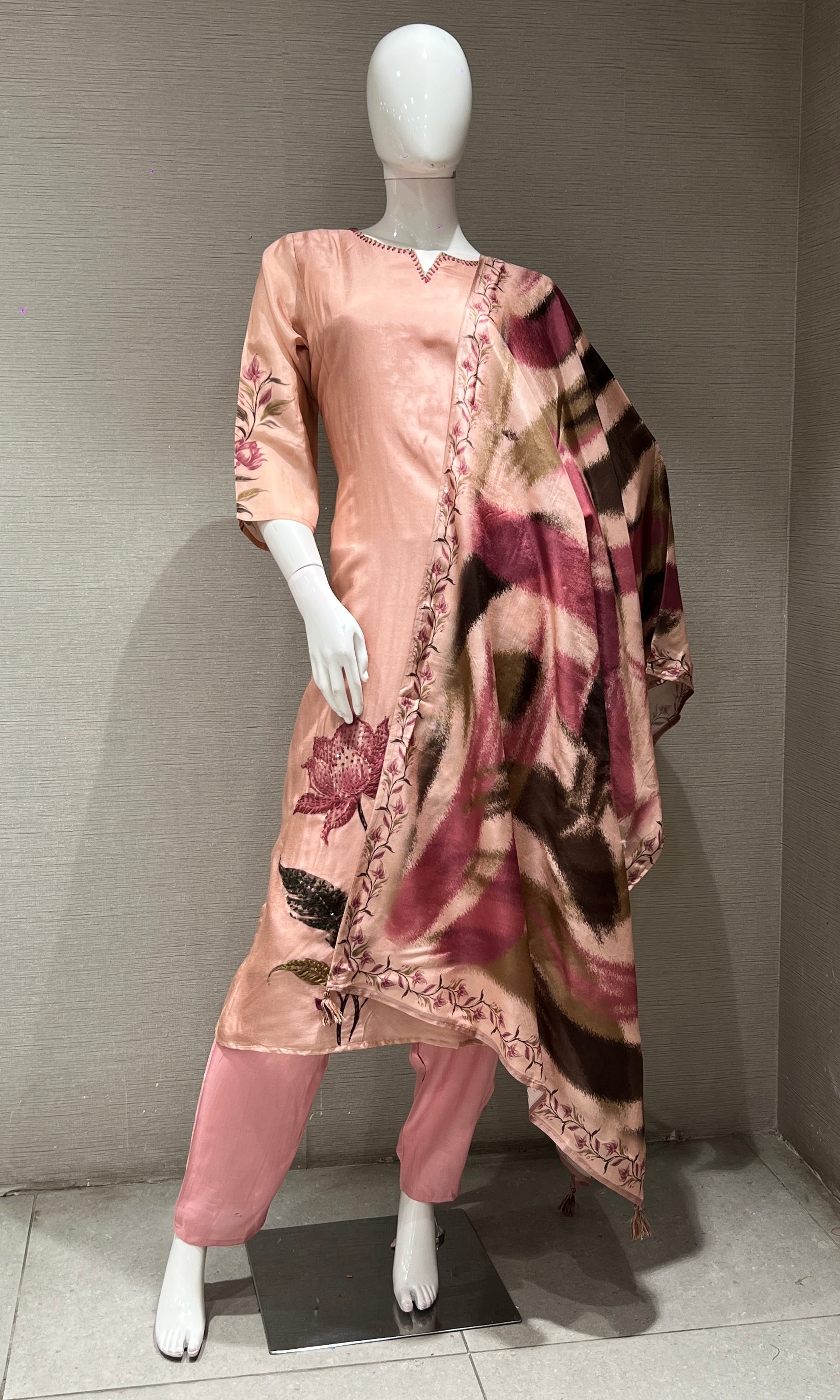 Peach FLORAL EMBROIDERED kurta set