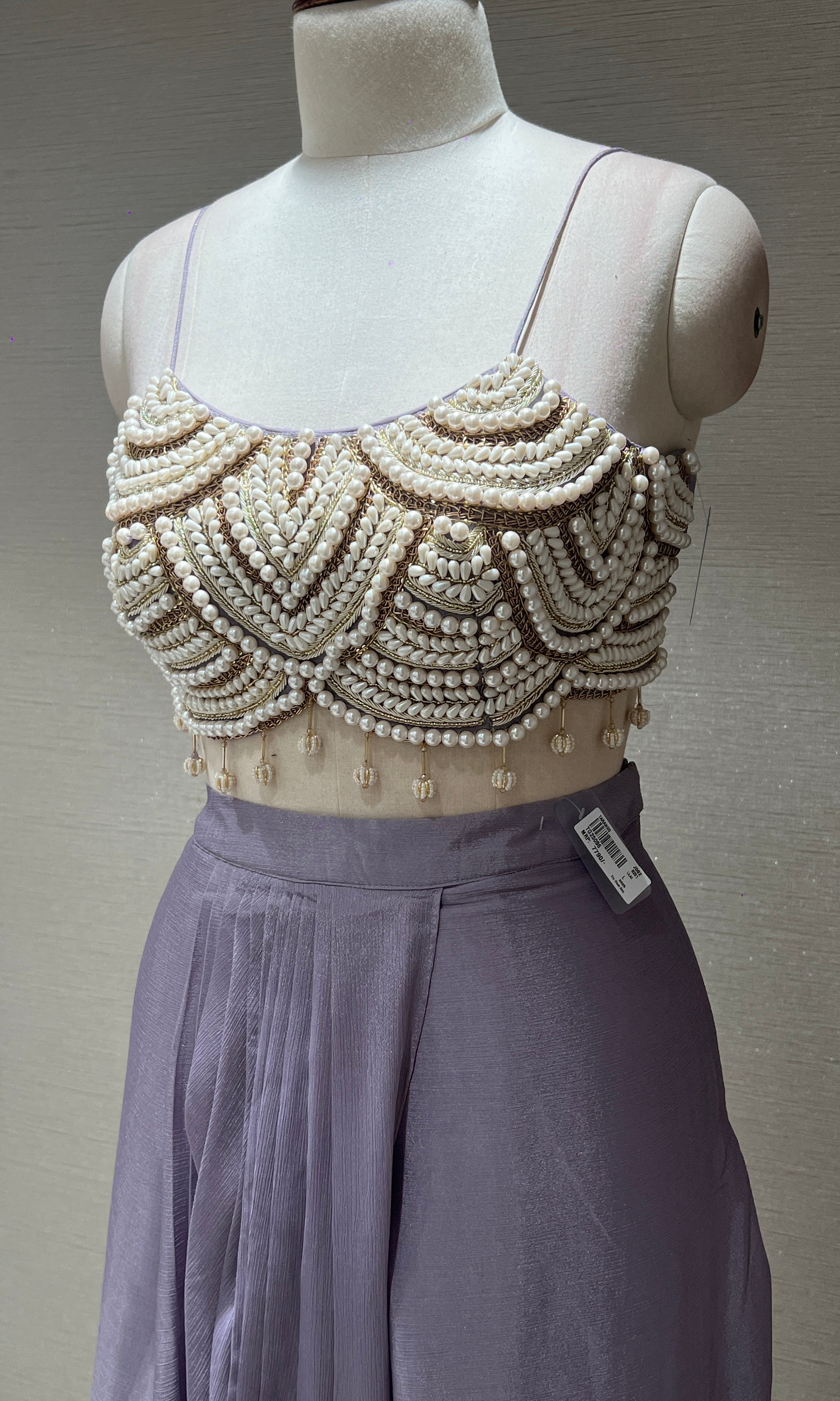 Pearl embellished lilac cape indo western dress