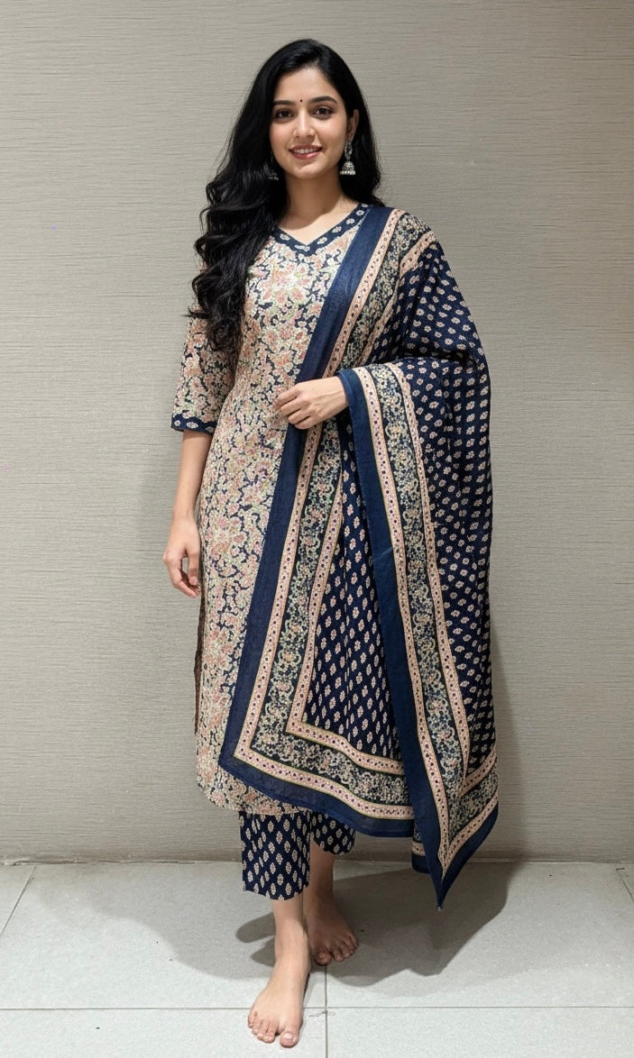 Light pink floral print kurta set