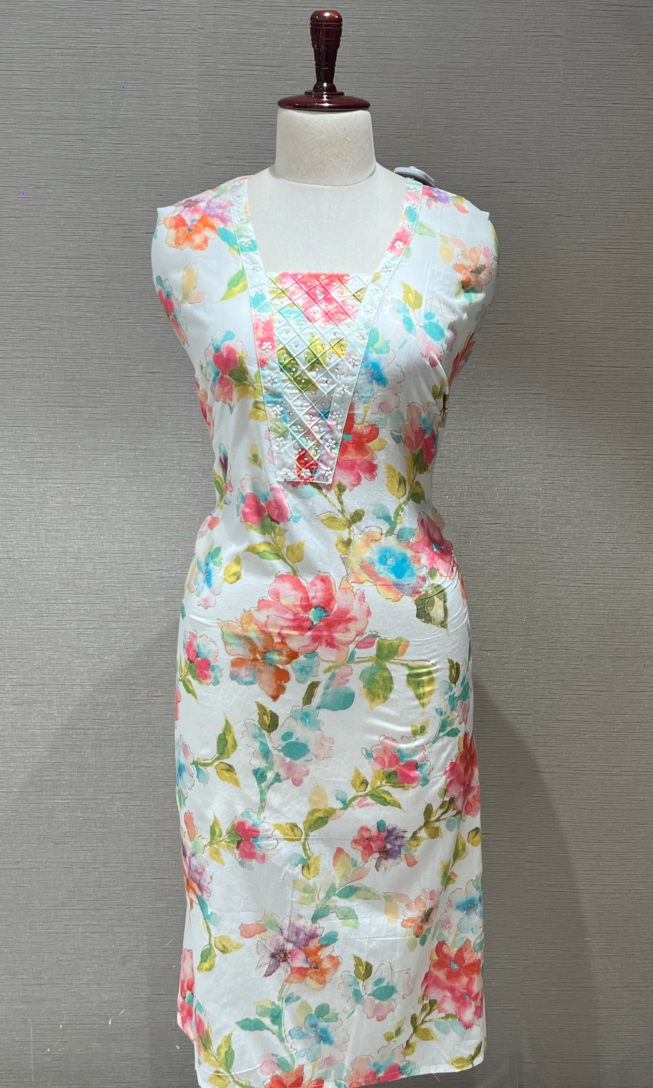 Multi colour floral embroidered dress material