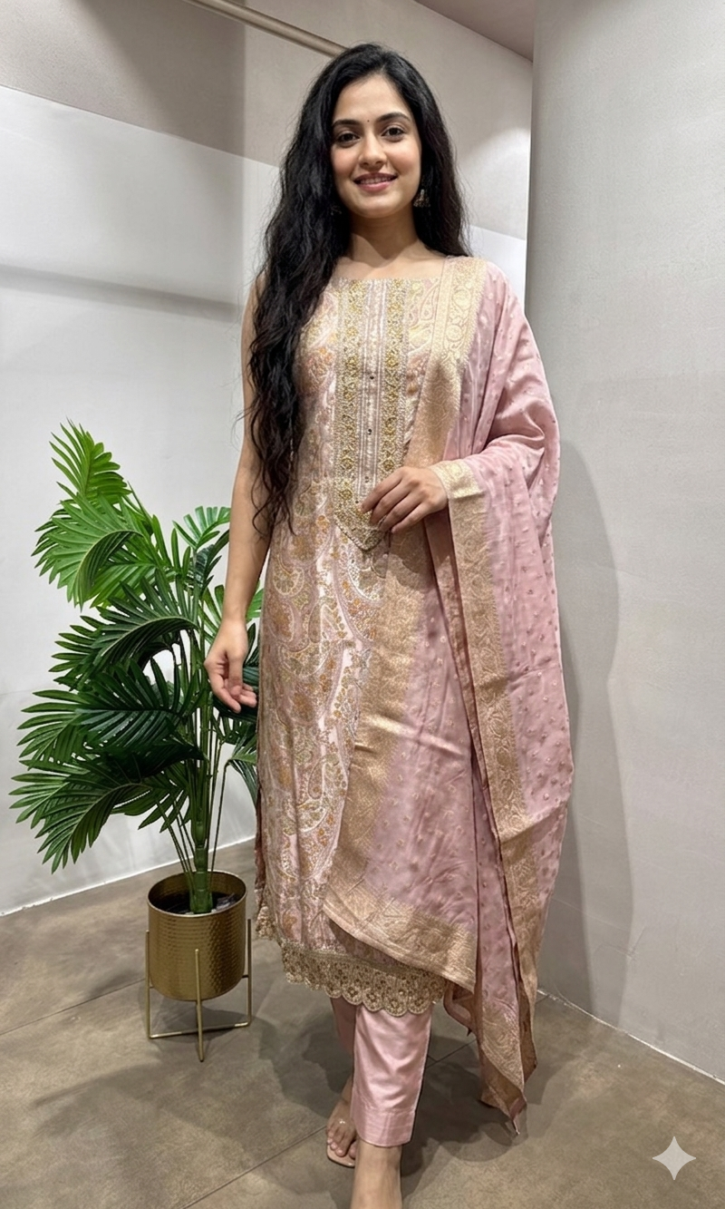 LILAC BANARASI SILK DRESS MATERIAL