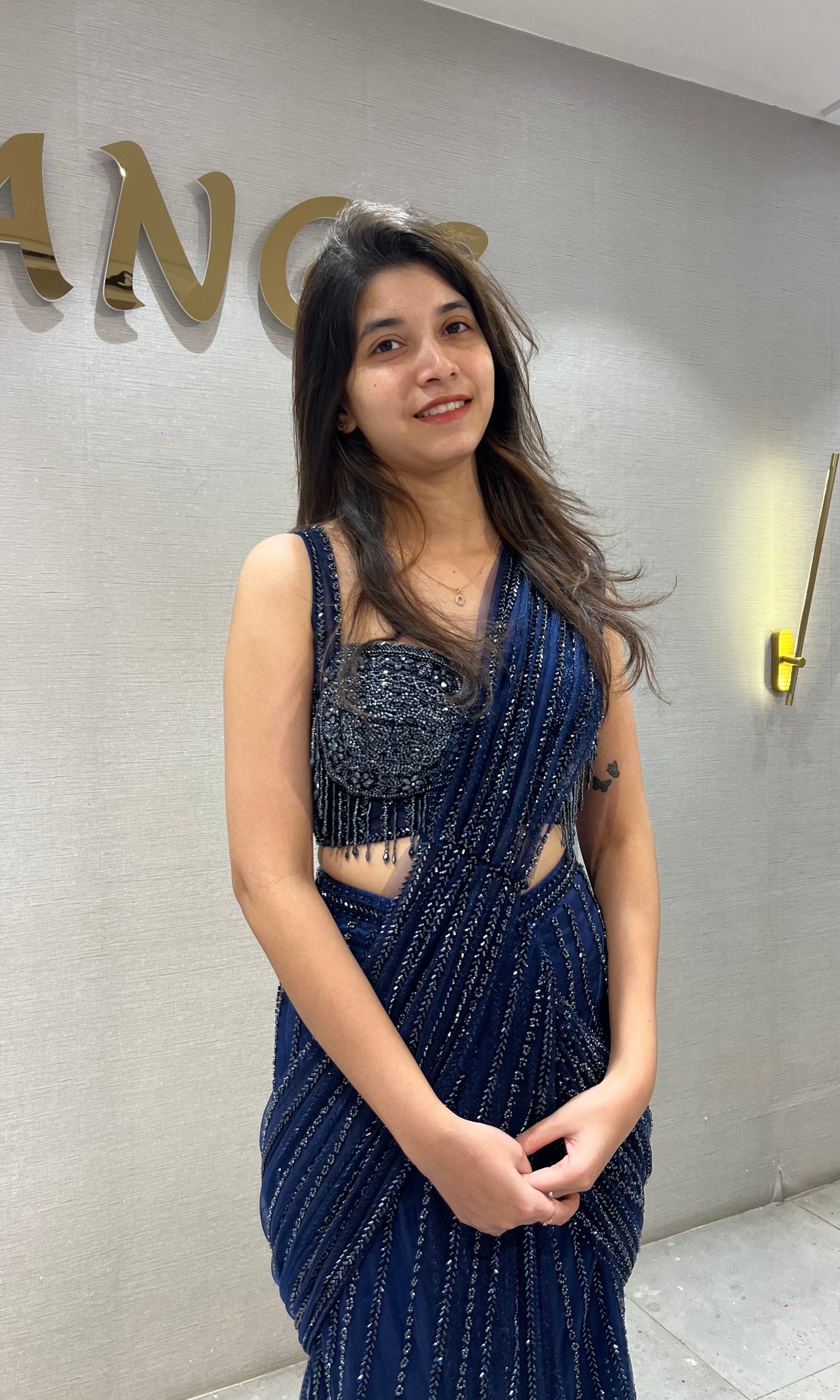 Navy Blue Embellished Saree with Corset Blouse