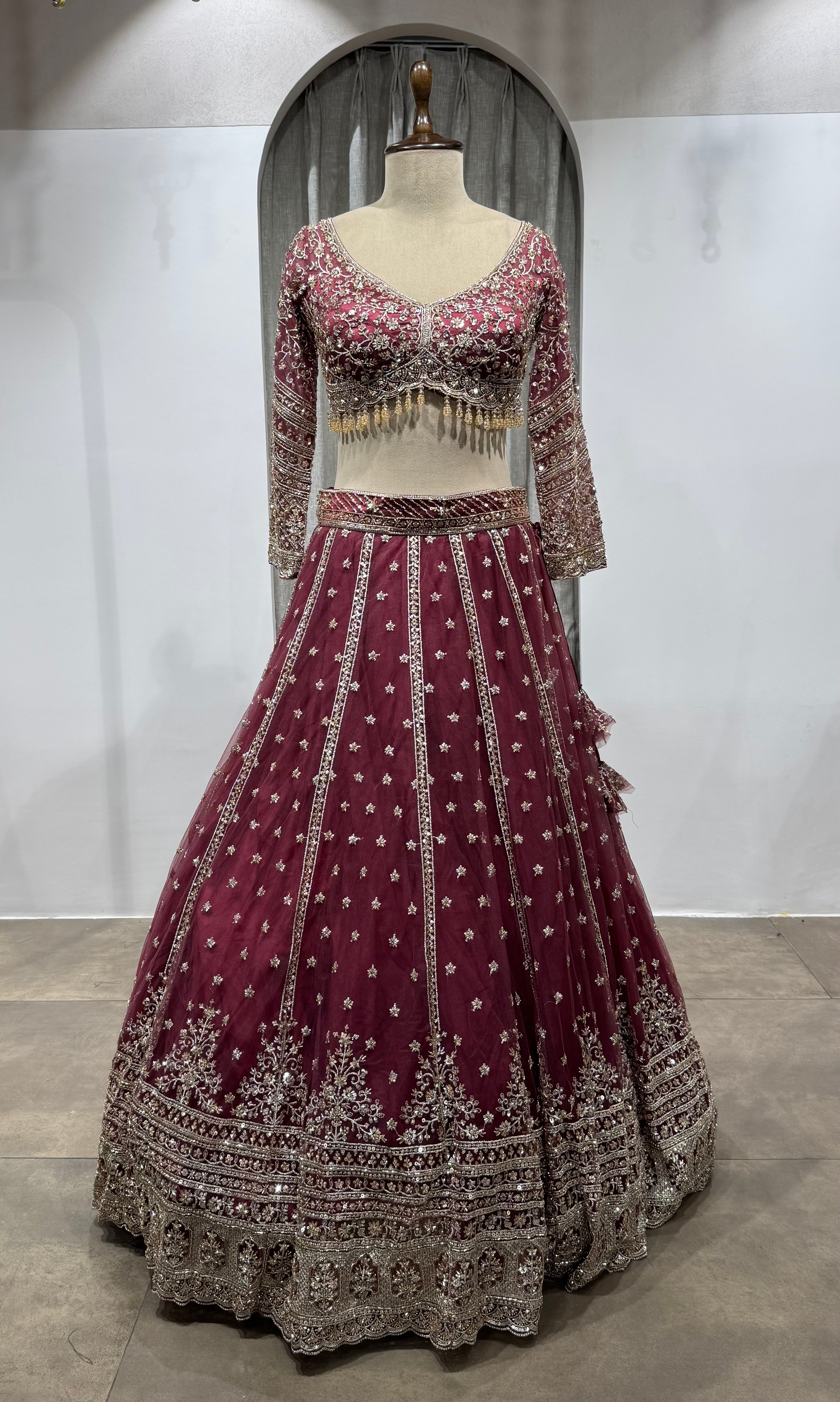 WINE Embroidered Bridal Lehenga