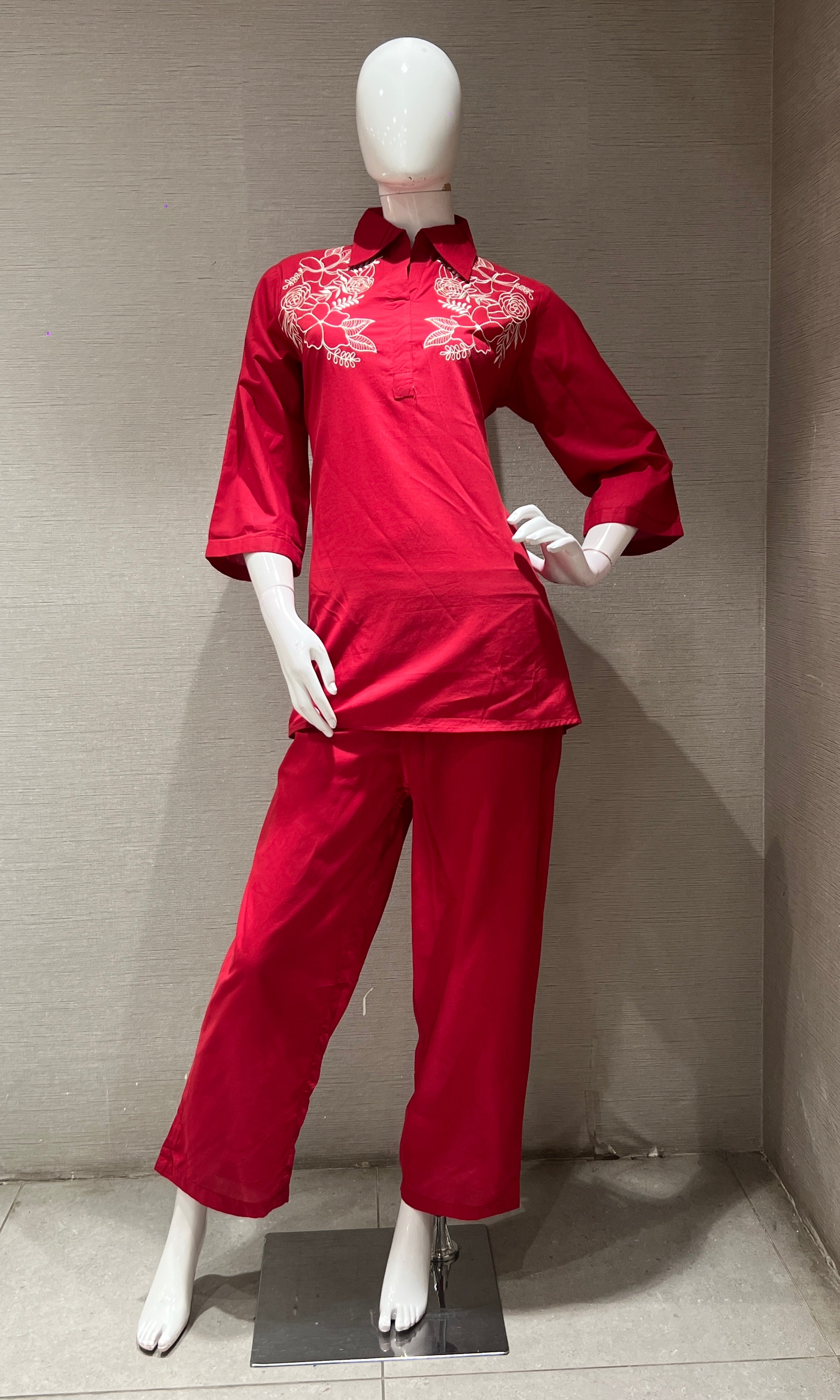 Red IVORY FLORAL CORD SET
