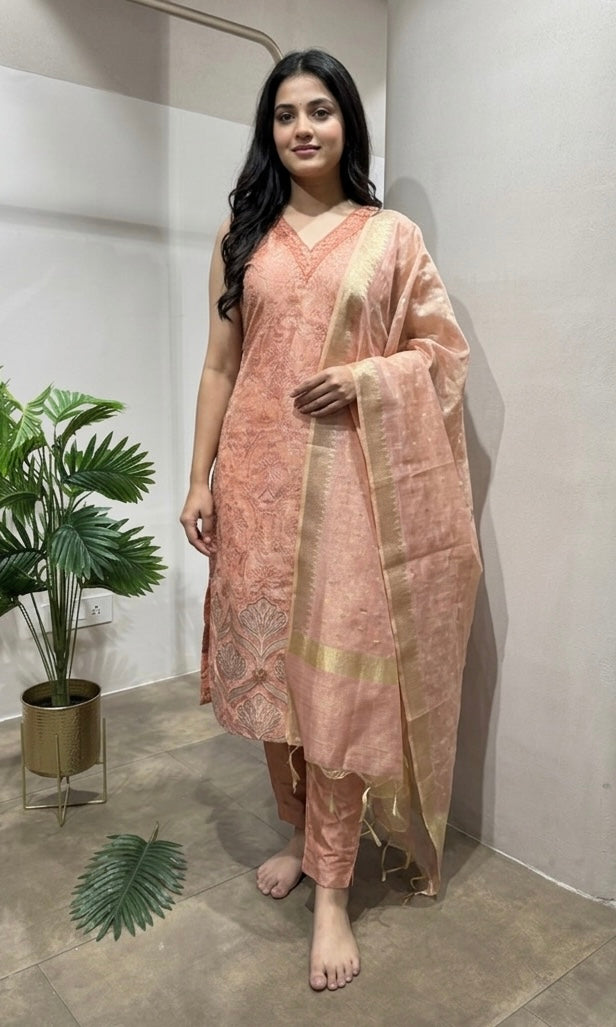 Pink Banarasi Khaddi Georgette kurta Set
