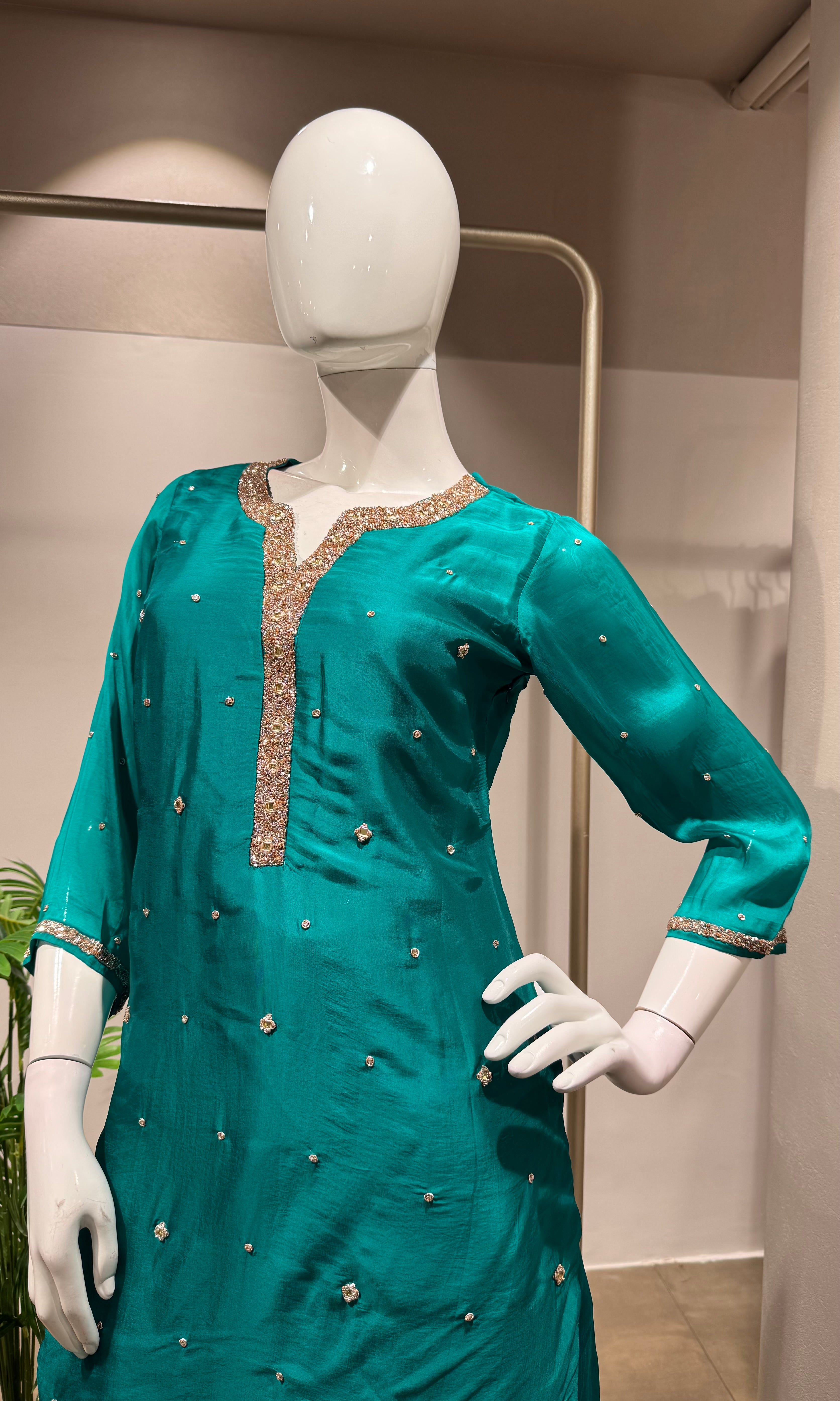 Green Embroidered Sharara Set & Dupatta