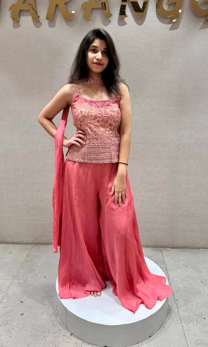 Blush PINK Bloom Embroidered Palazzo Set