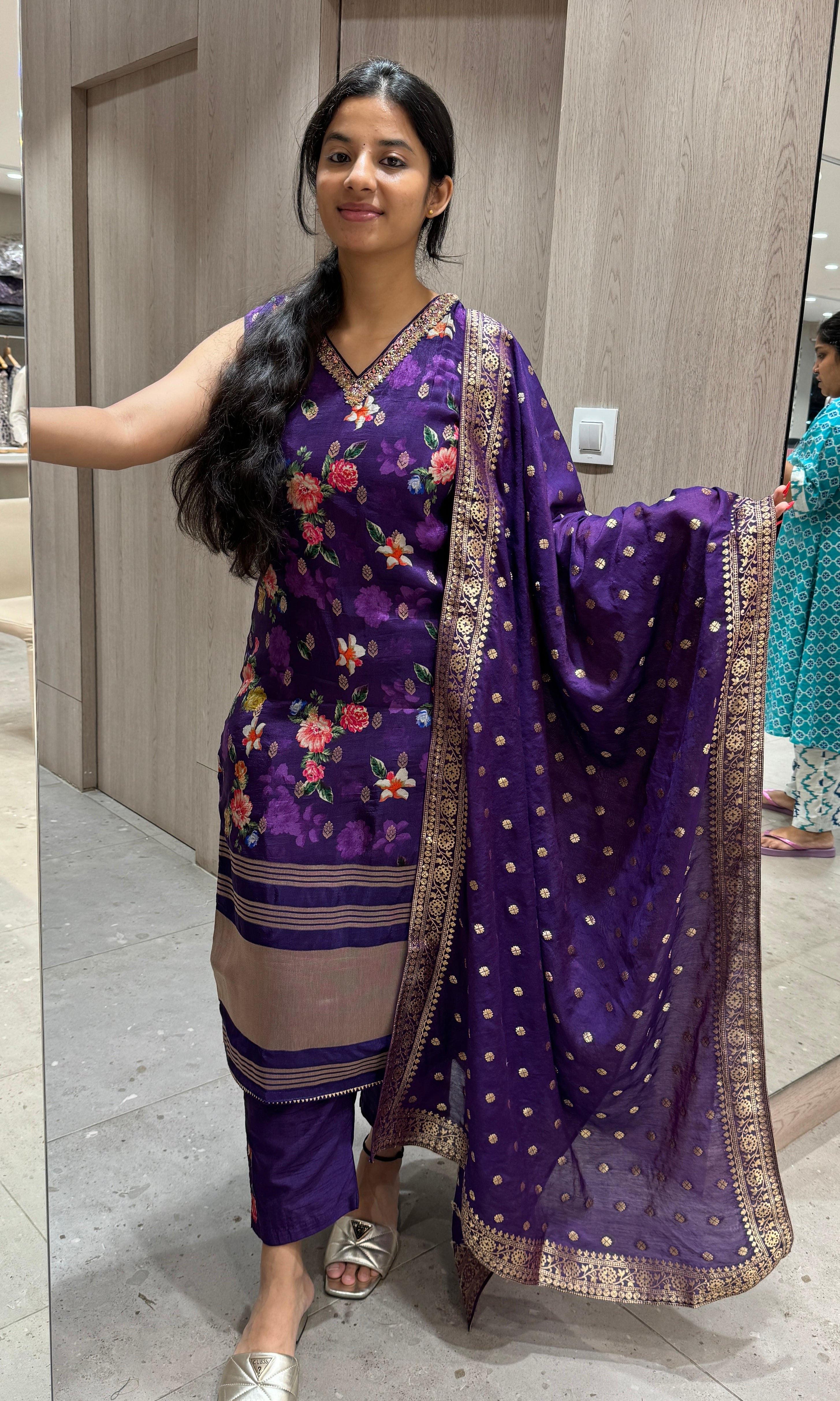 Purple floral gajji silk kurta set