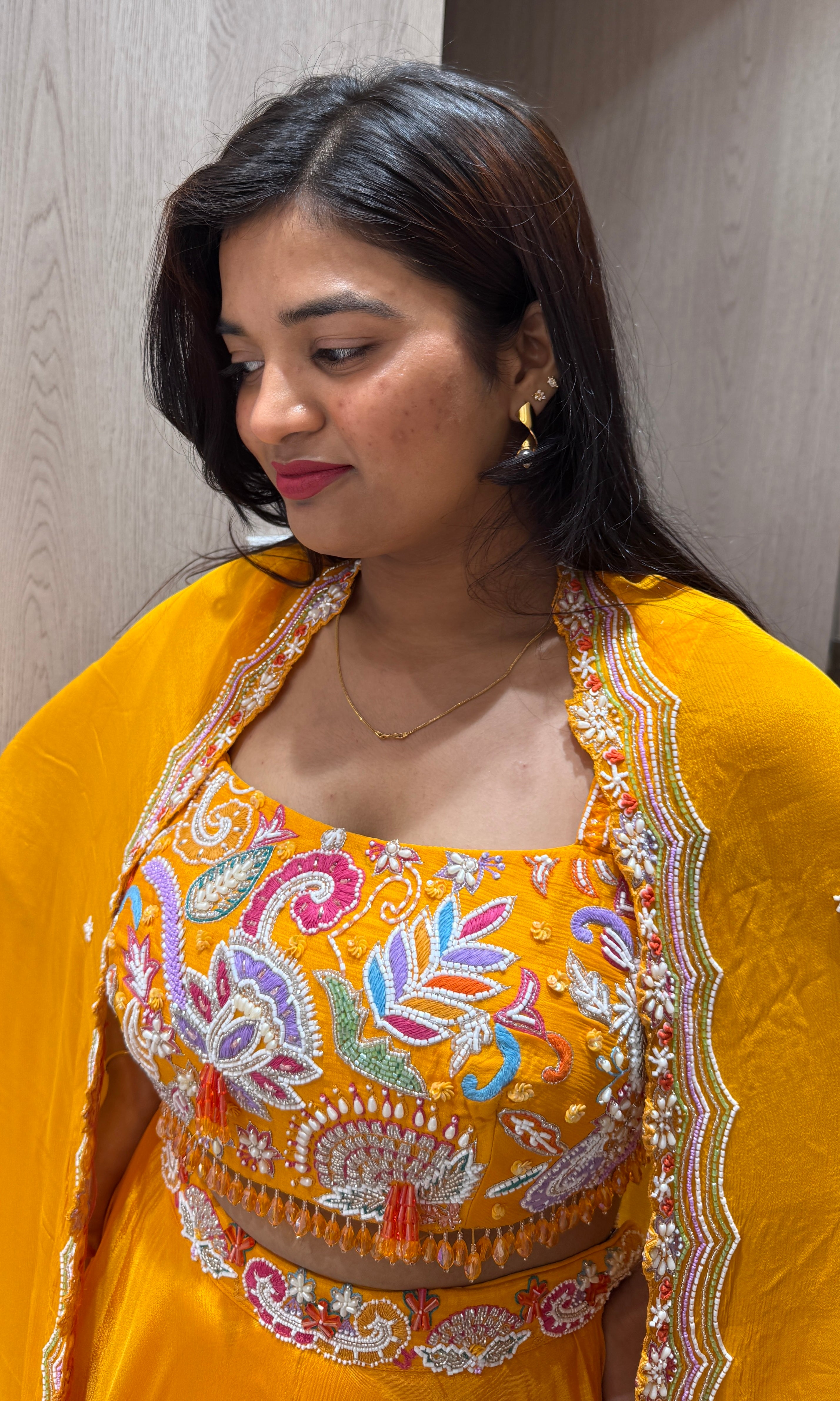 Orange lehenga with cape 1000