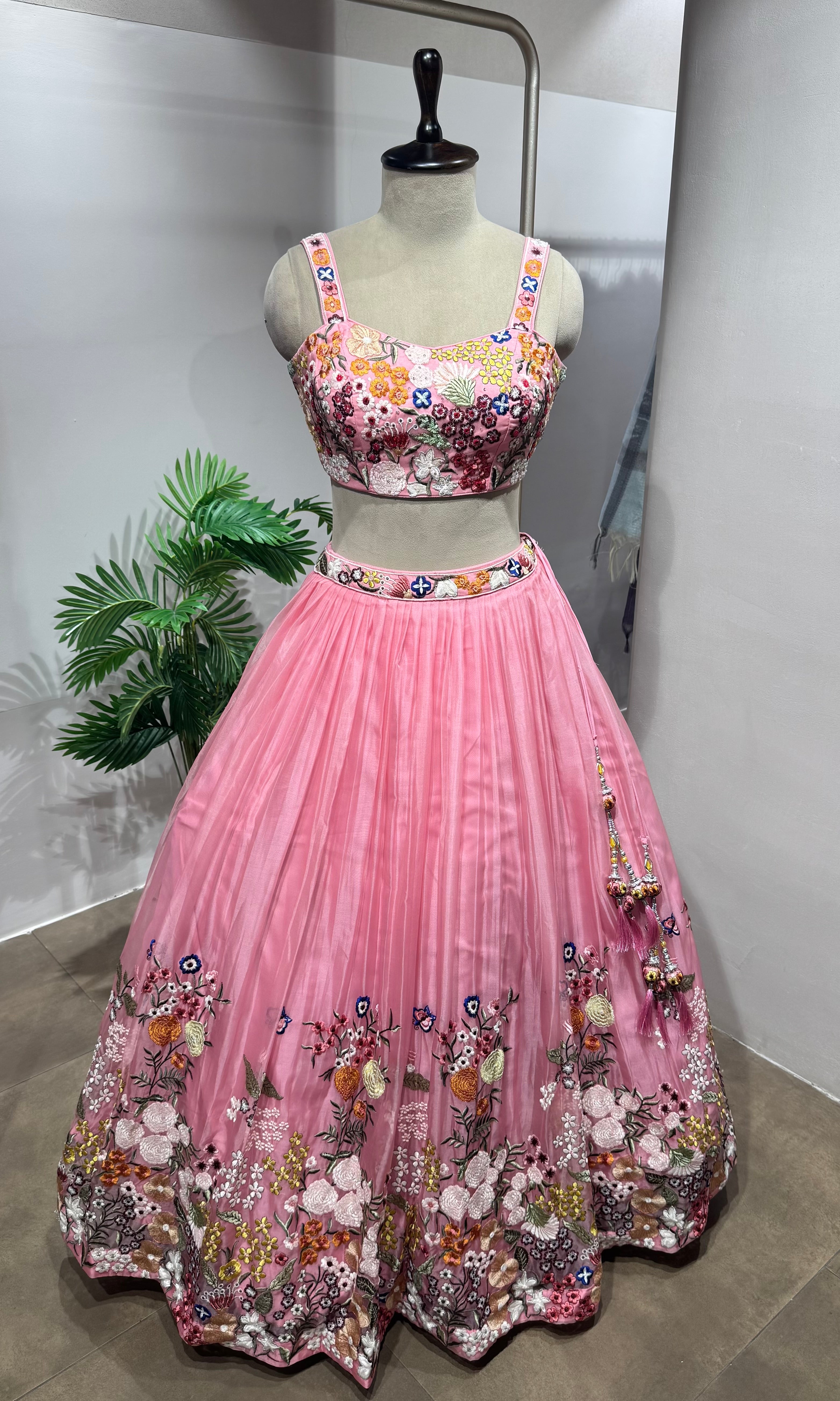 Pink floral embroidered lehenga set