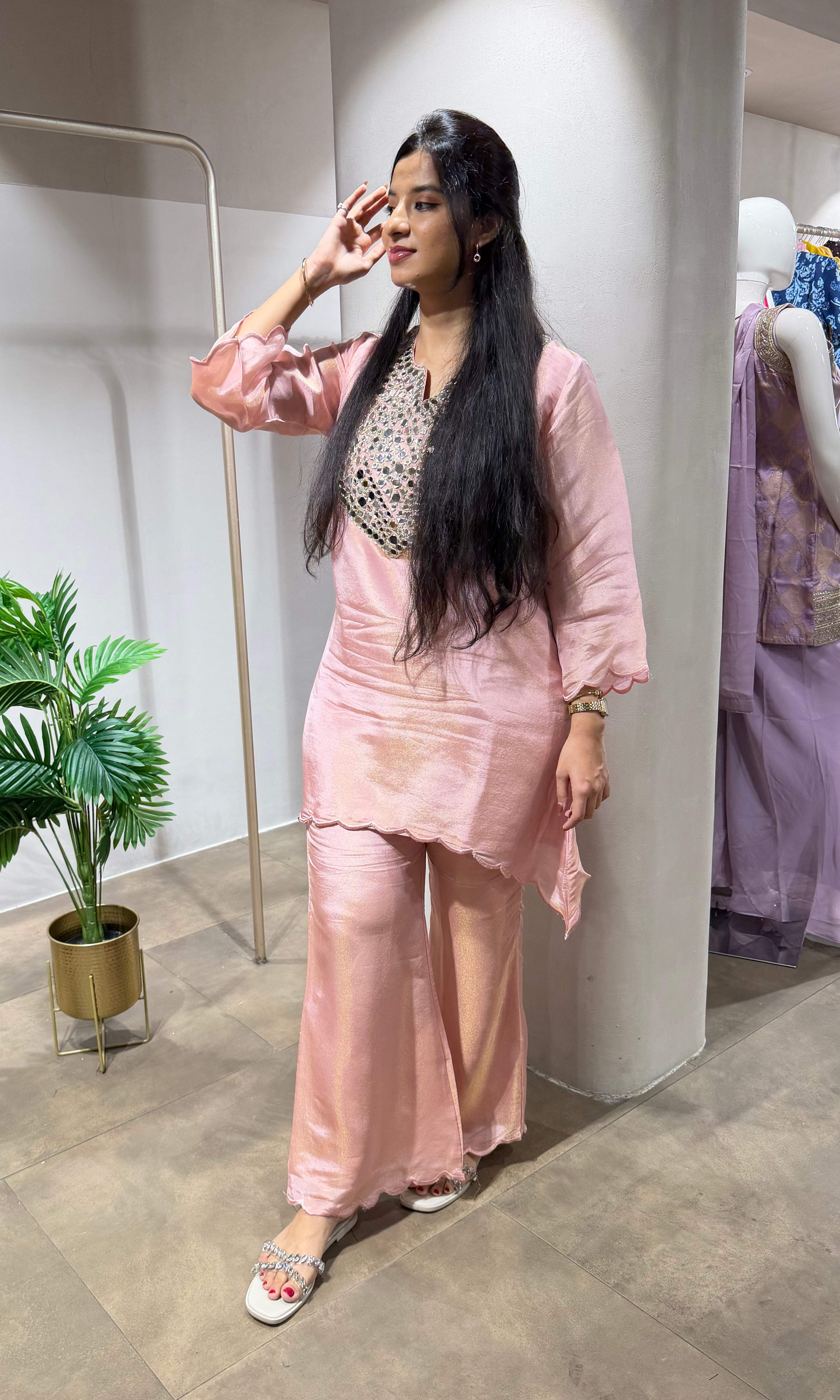 PEACH MIRROR EMBELLISHED CORD SET