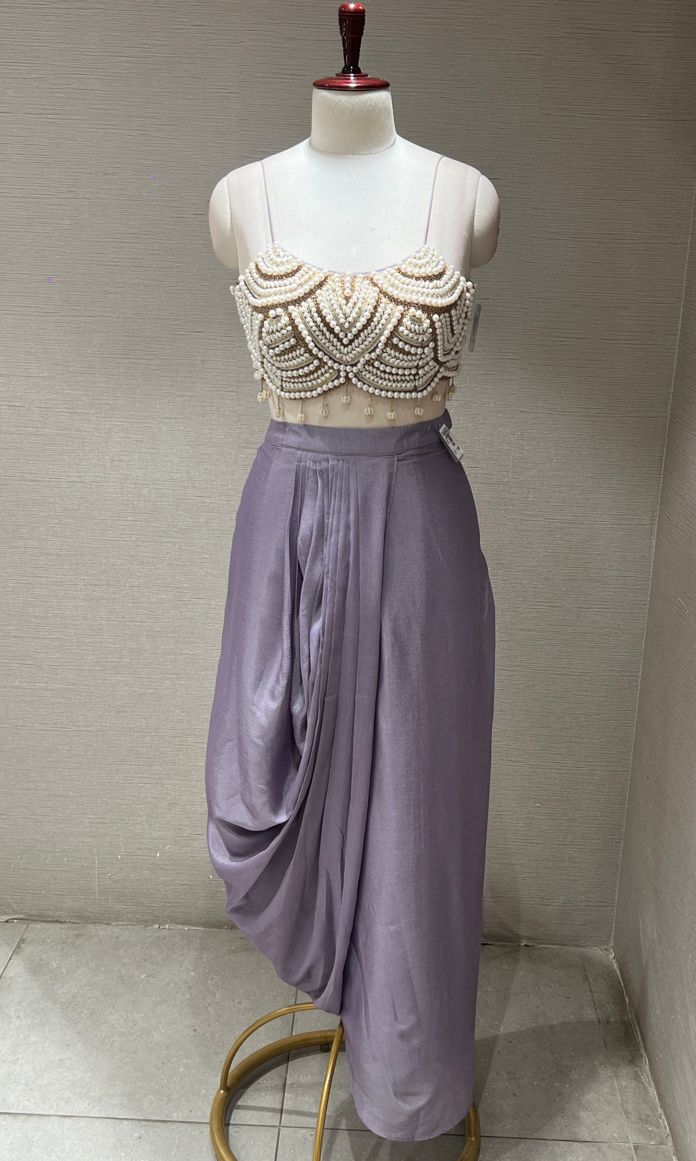Pearl embellished lilac cape indo western dress