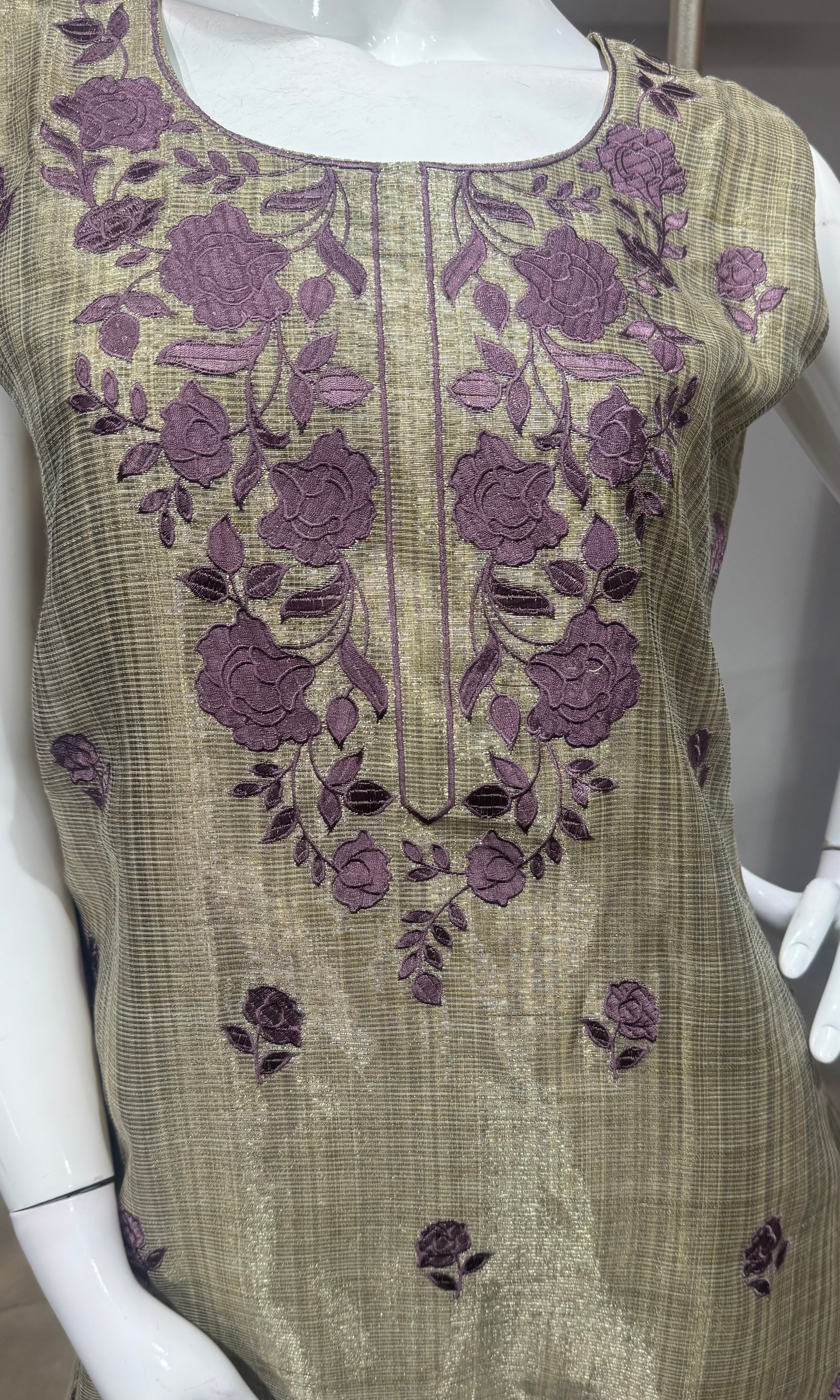 Gold & Purple Embroidered Kurta Set