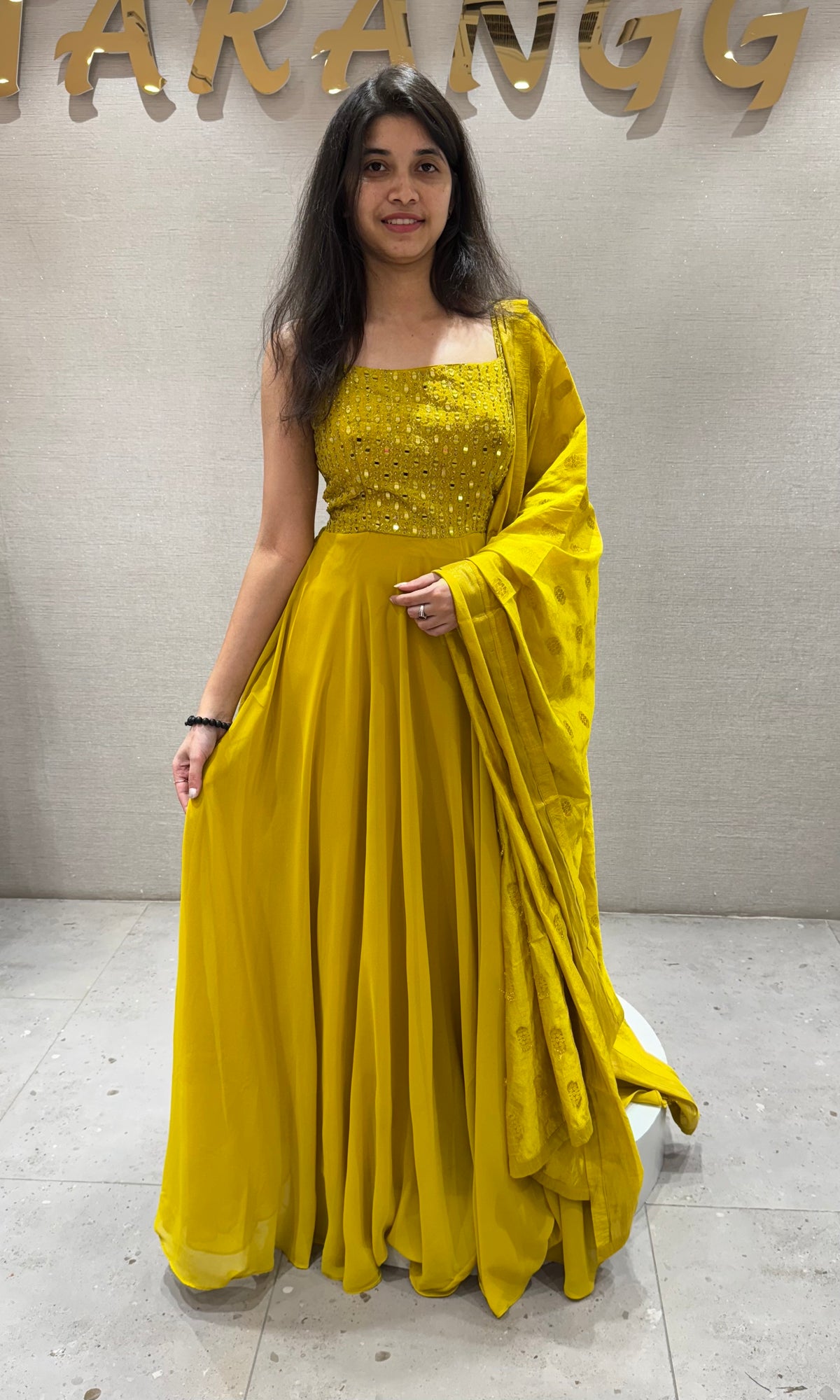 Yellow ANARKALI LONG DRESS WITH DUPATTA