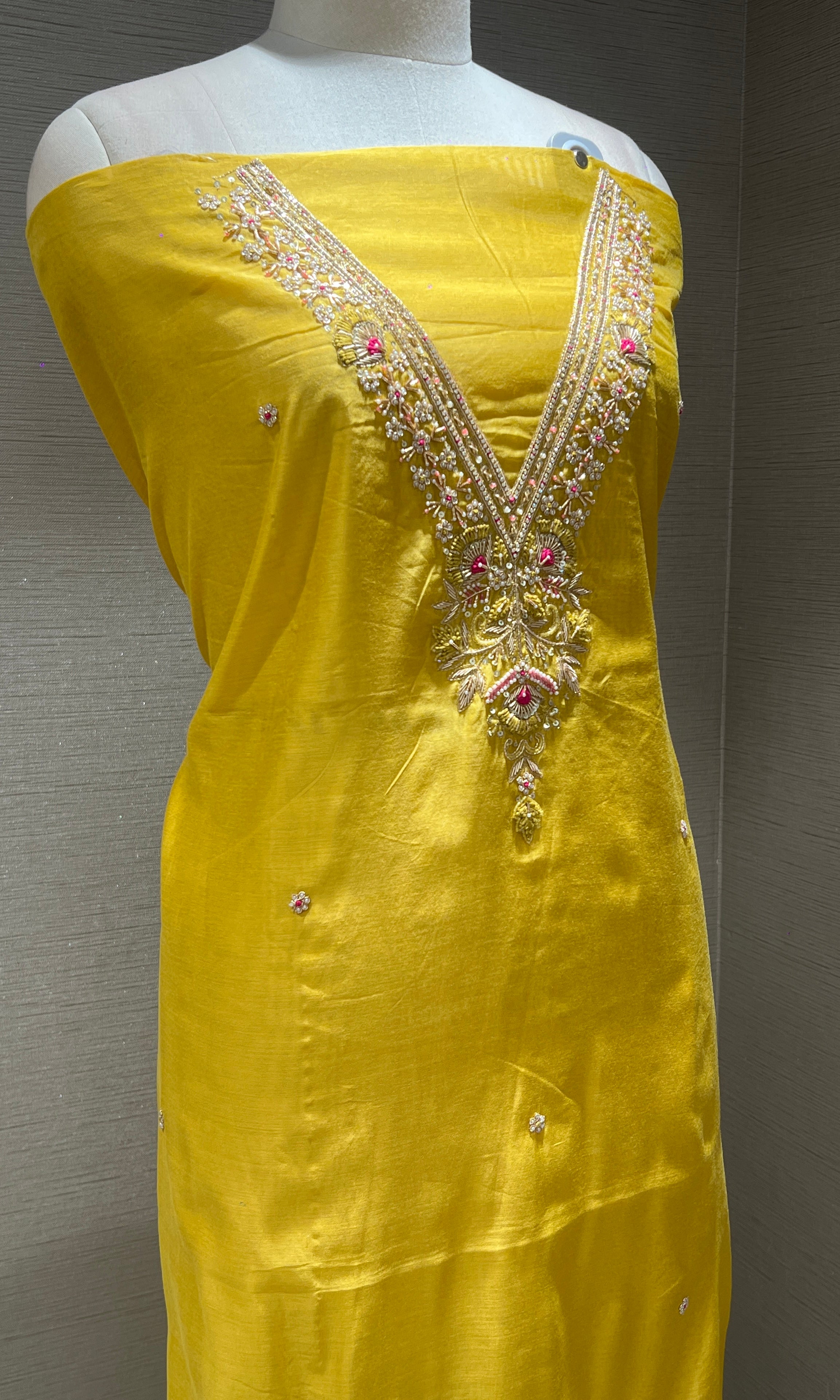 Yellow dress party wear dress material