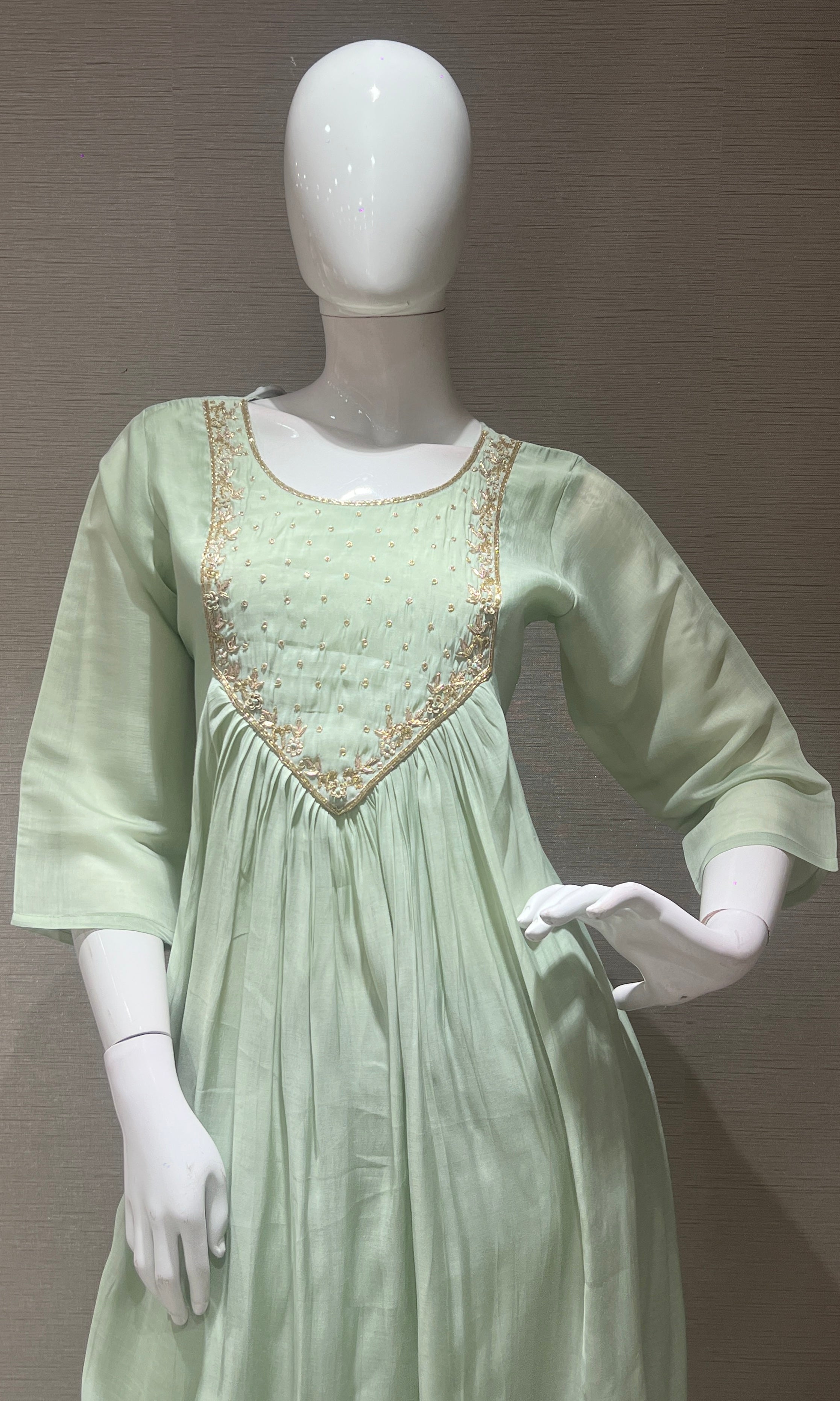 Pista green MUL CHANDERI kurta set