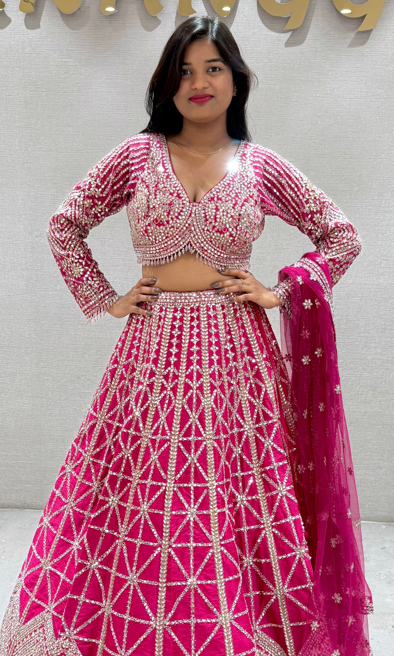 PINK GEOMETRIC SEQUIN LEHENGA WITH DUPATTA