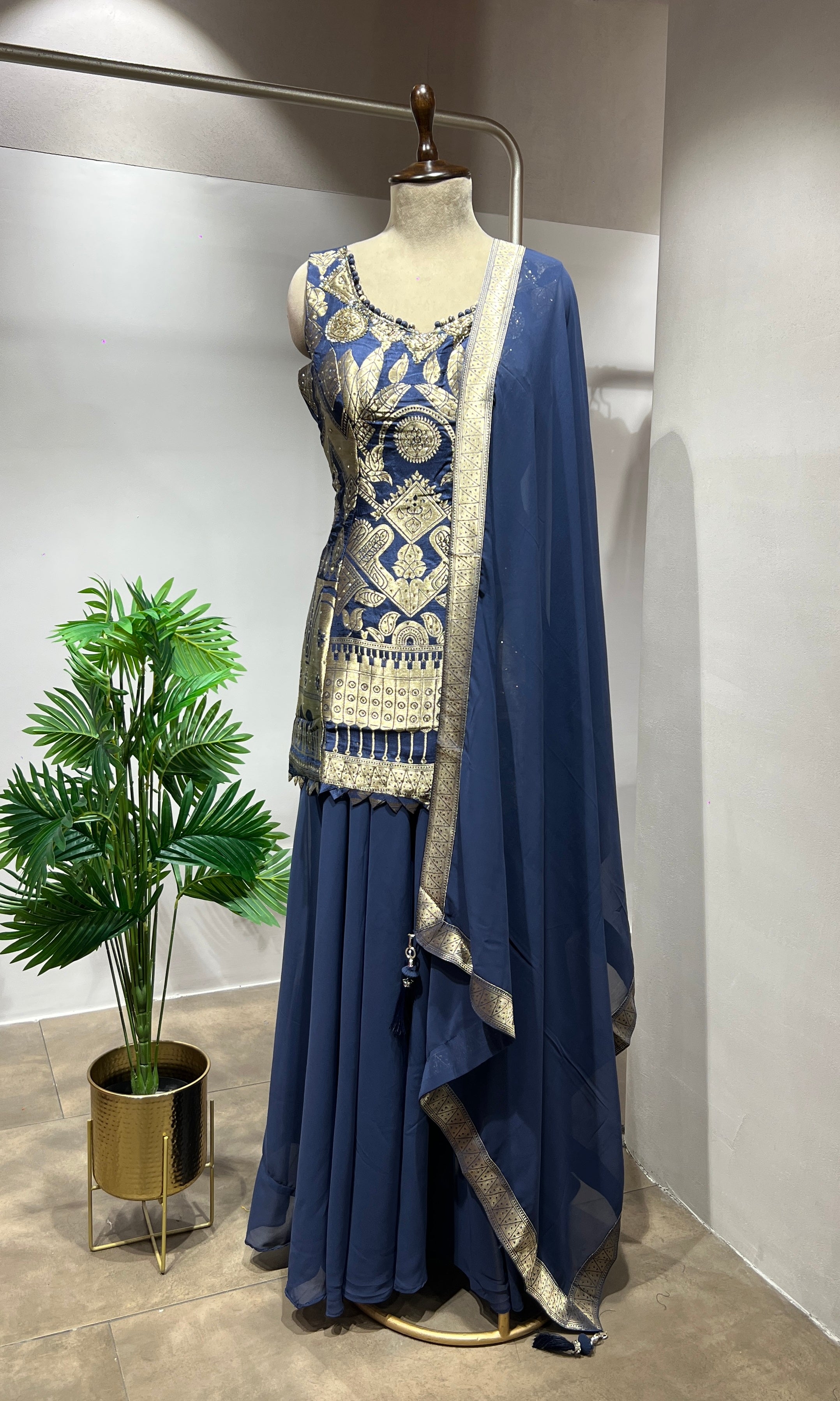 TEAL Blue Georgette Sharara Set & Dupatta
