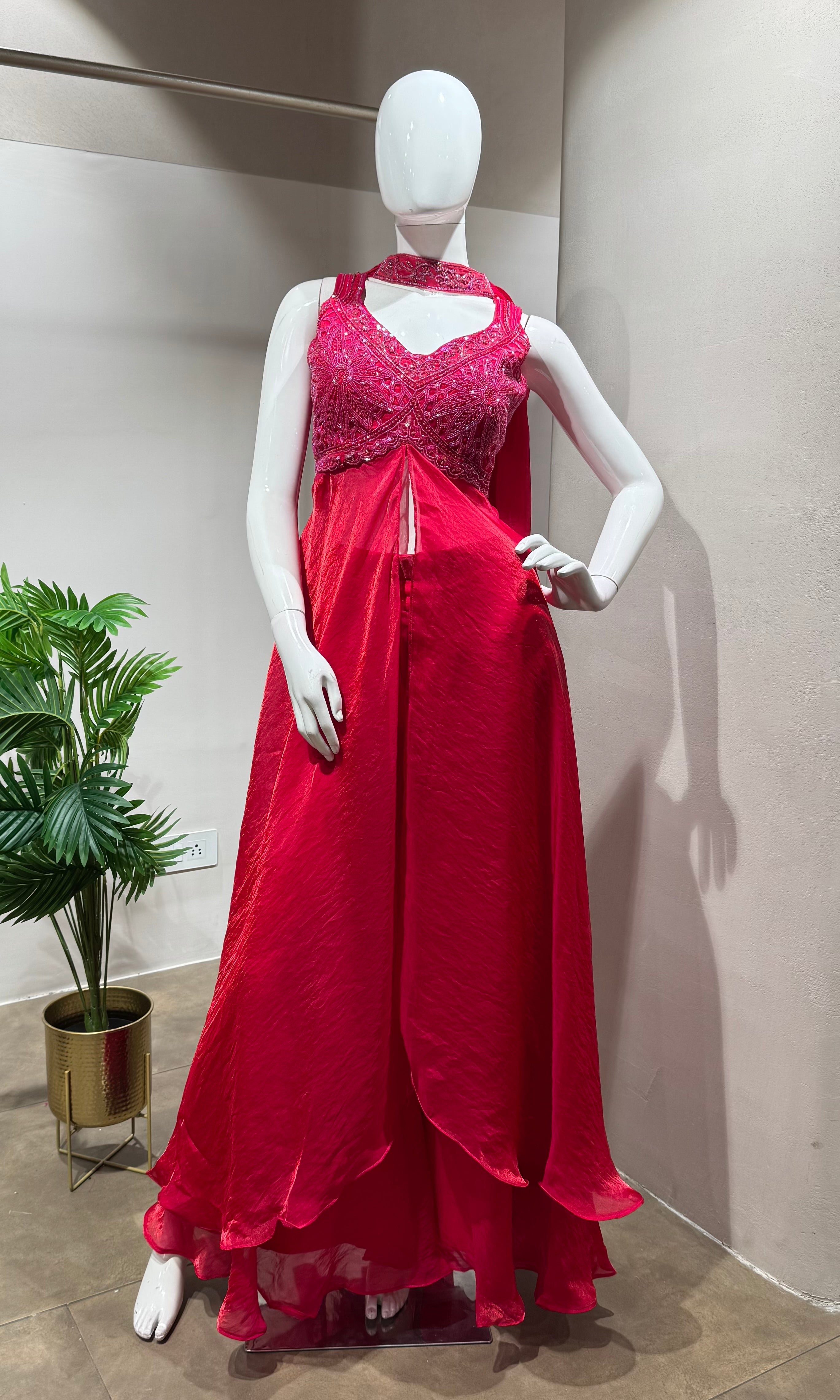 PINK FRONT SLIT ANARKALI PALAZZO SET